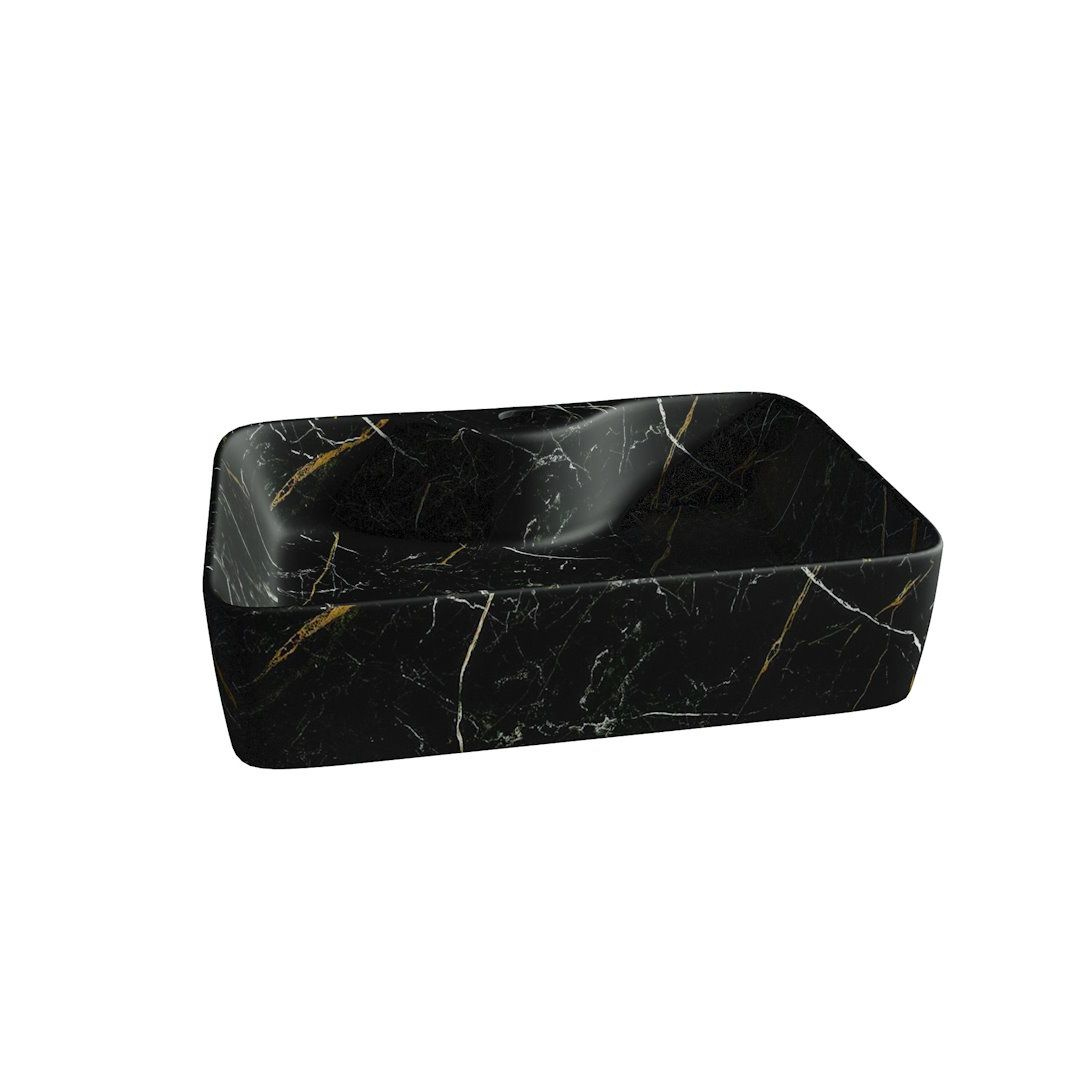 Накладная раковина STWORKI Копенгаген CO50299 48 с полочкой под смеситель, мрамор черный, прямоугольная