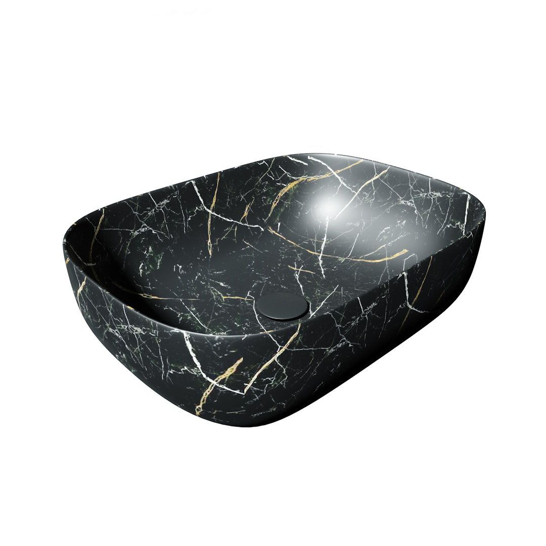Накладная раковина STWORKI Копенгаген CO50394 50 мрамор черный, прямоугольная