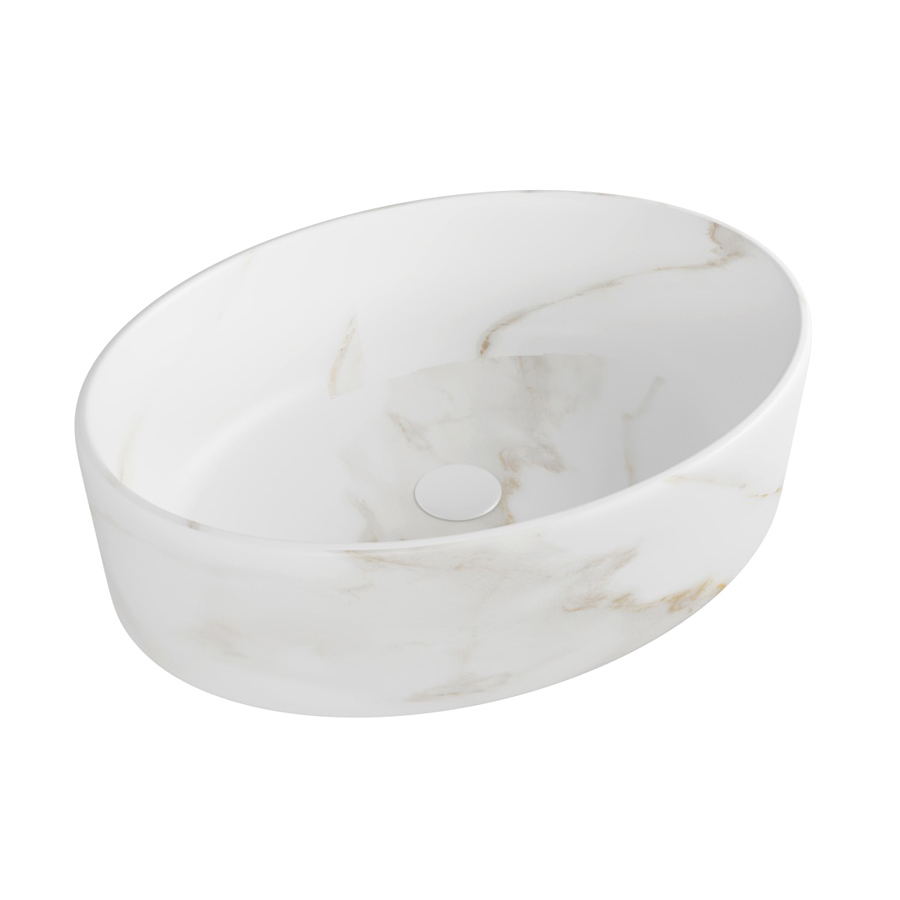 Накладная раковина STWORKI Копенгаген 50 матовый белый мрамор, овальная