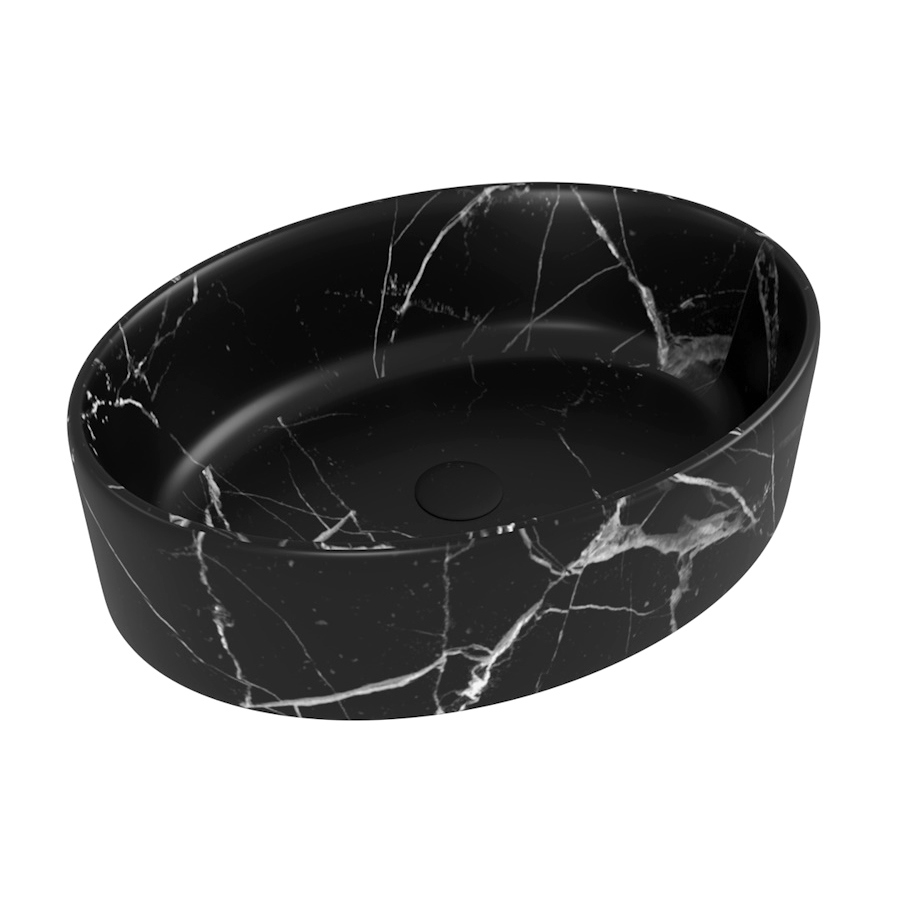 Накладная раковина STWORKI Копенгаген CO50485 50 матовый черный мрамор, овальная