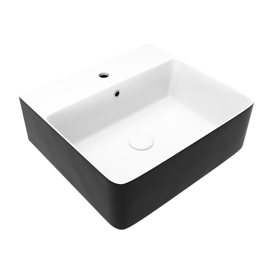 Накладная раковина STWORKI Копенгаген CO50271 46 черно-белый глянец, прямоугольная, с 1 отверстием под смеситель