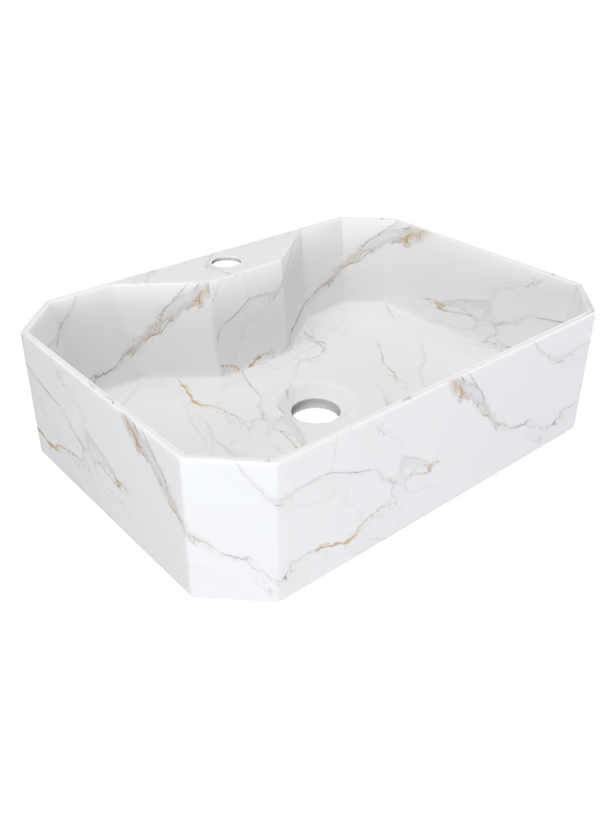 Накладная раковина STWORKI Копенгаген CO51206 50 белый мрамор, прямоугольная, с 1 отверстием под смеситель