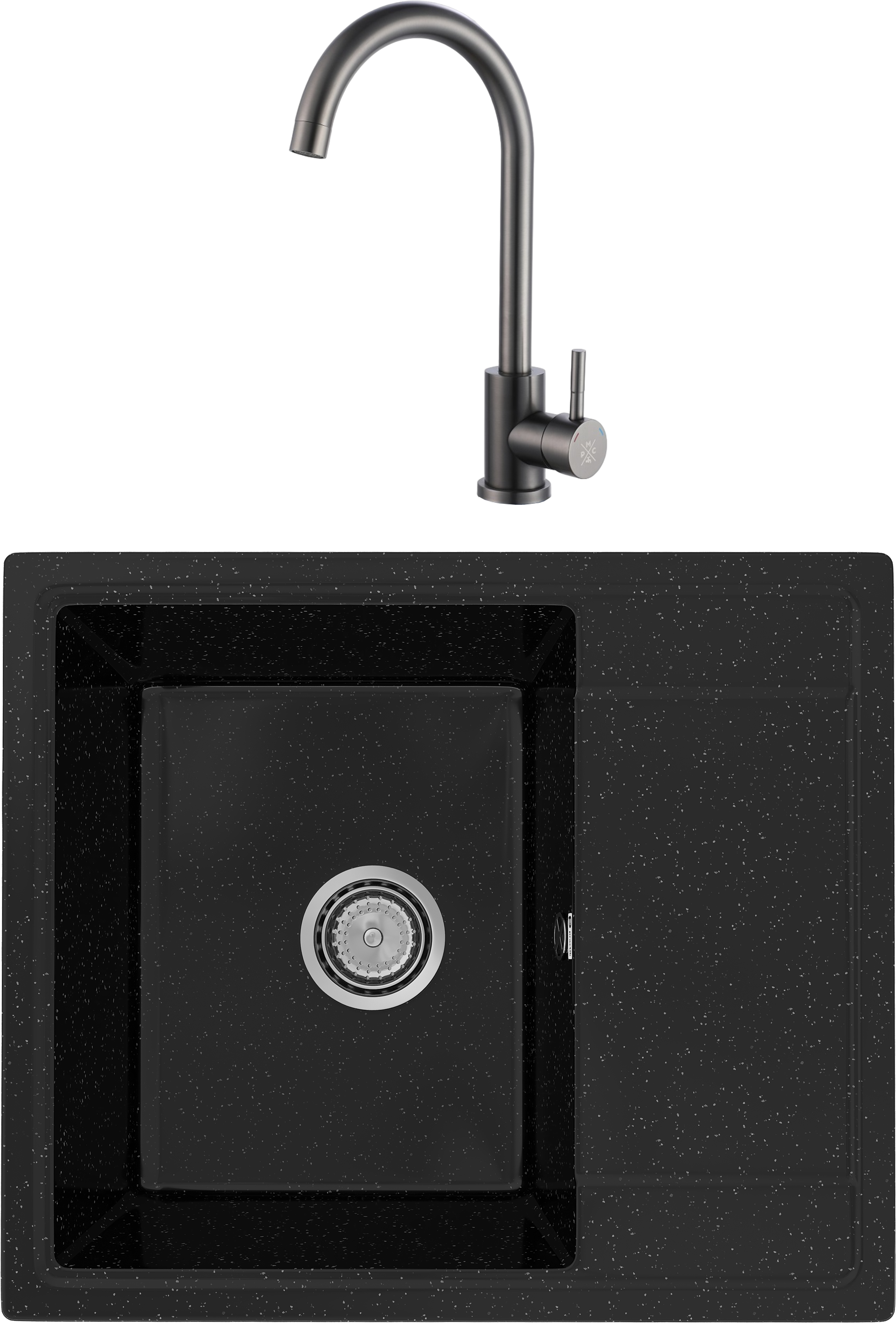 Комплект Мойка Practik PR-M 575-004, черный оникс + Смеситель РМС Sus124pvd 017F, черный