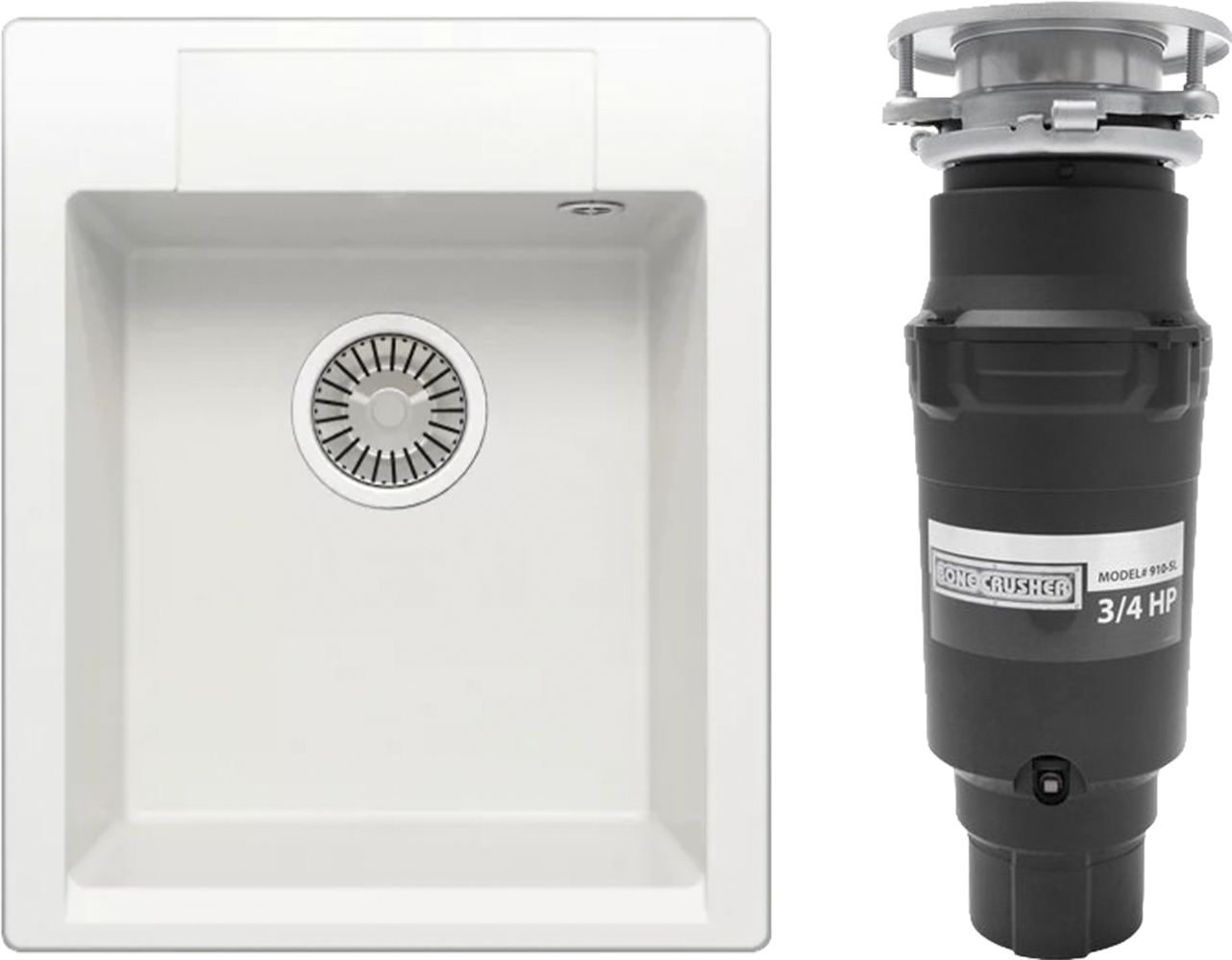 Комплект Мойка Polygran Argo 420, белый хлопок + Измельчитель Bone Crusher BC 910-SL-Slim Line