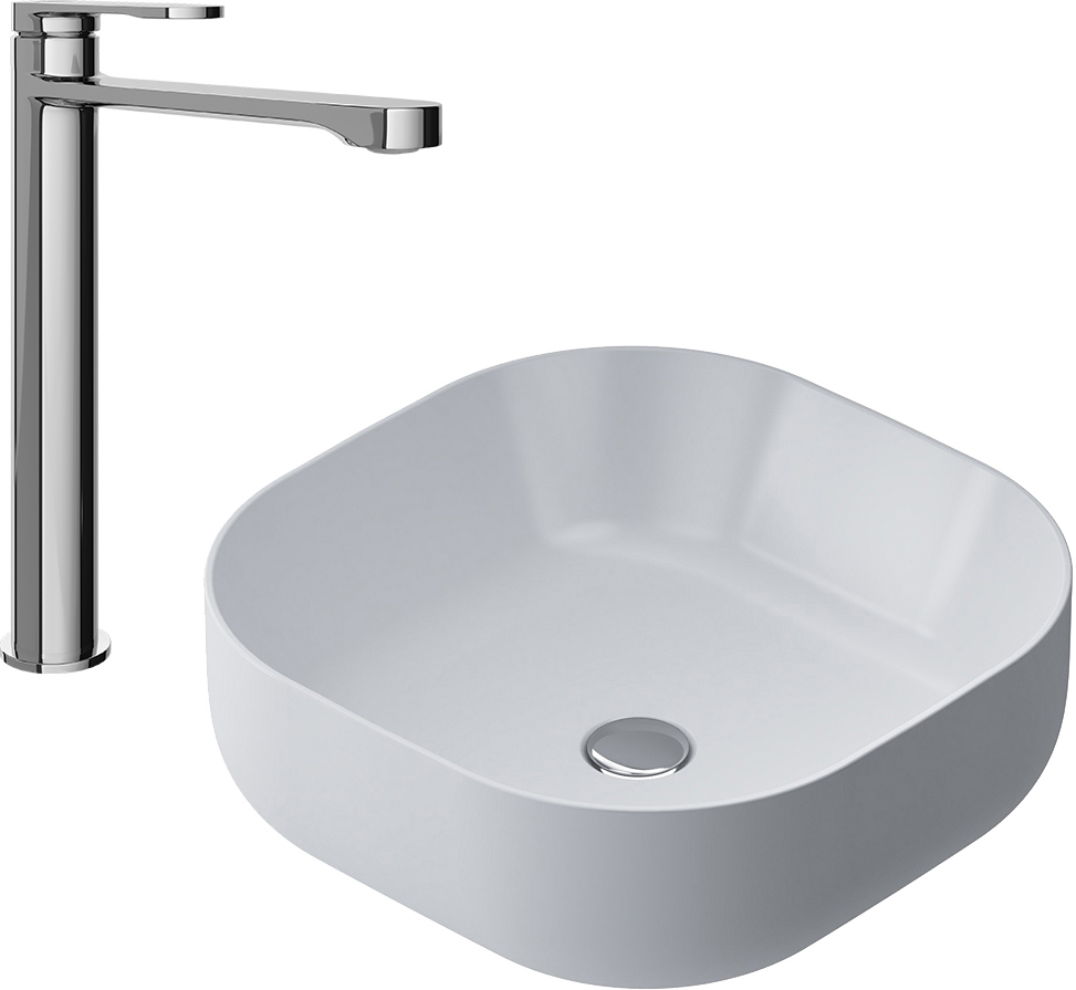 Комплект 2 в 1 Смеситель STWORKI Ноттвиль S34020CR, хром + Накладная раковина AM.PM Func M8FWCC30430WG 43 глянцевая белая