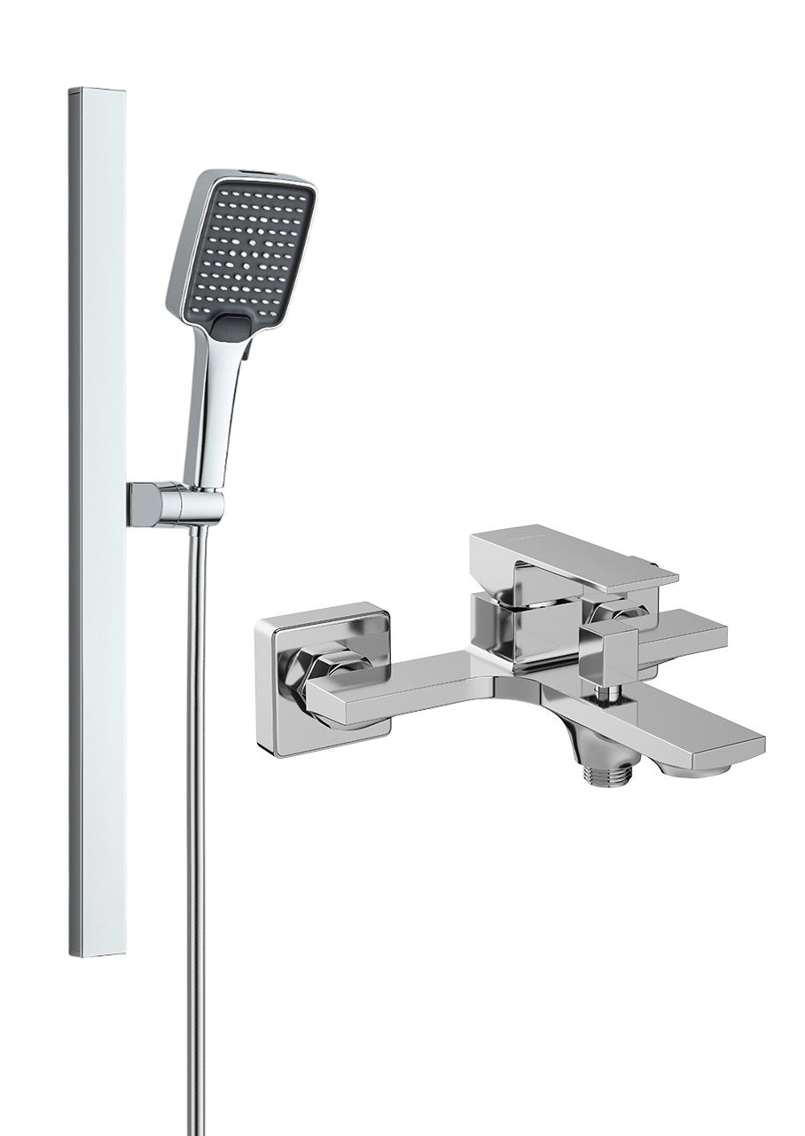 Смеситель для ванны с душем STWORKI Карлстад S35100CR + Душевой гарнитур Ольборг S20190CR, хром