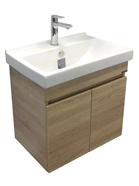 Тумба с раковиной Comforty Тромсе 60 подвесная, белый дуб, с раковиной Fest 60 F01
