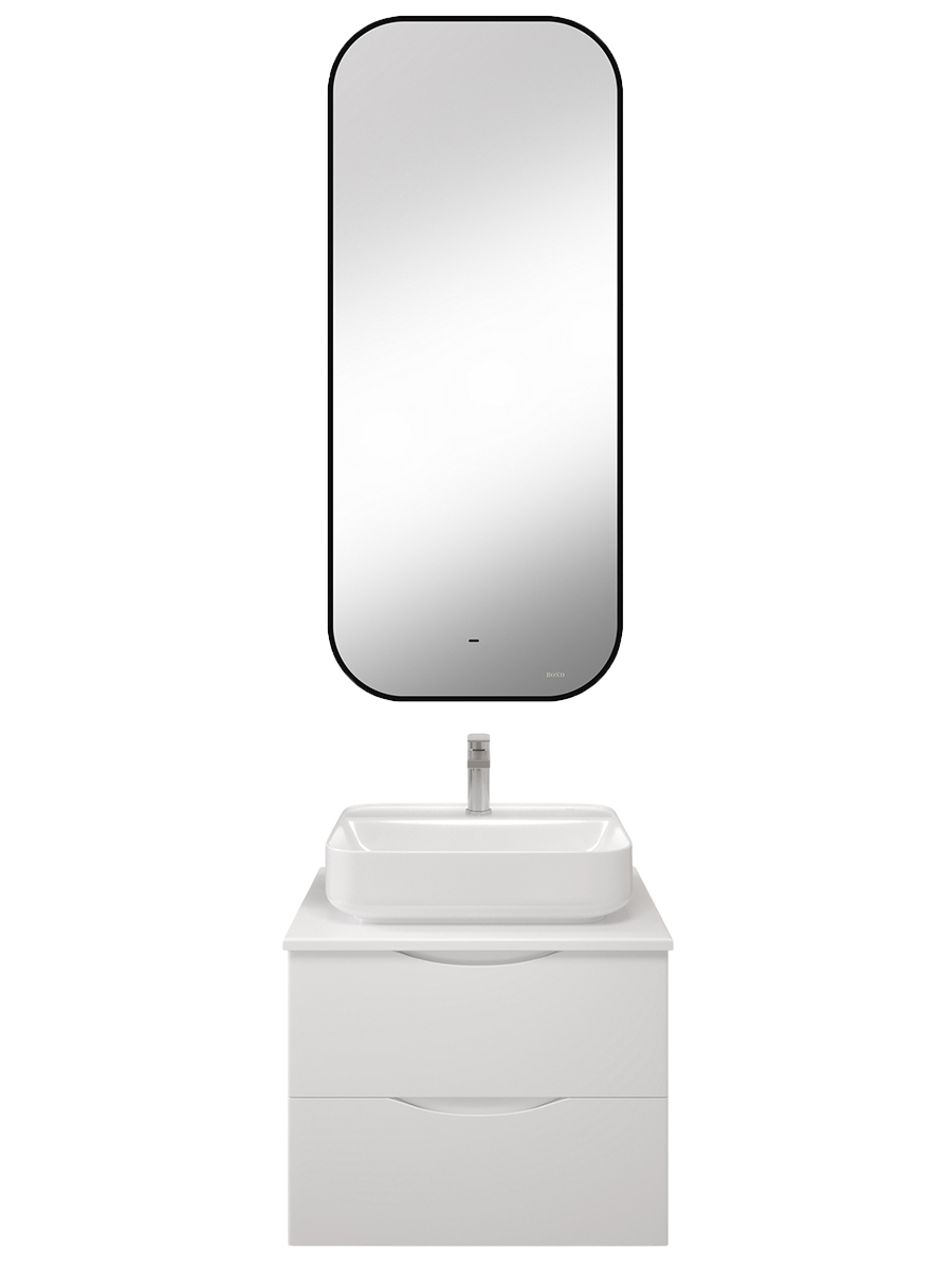 Мебель для ванной комнаты BOND Куб 60 подвесная, матовая белая, с раковиной Cube S13-500, зеркало Loft M35ZE