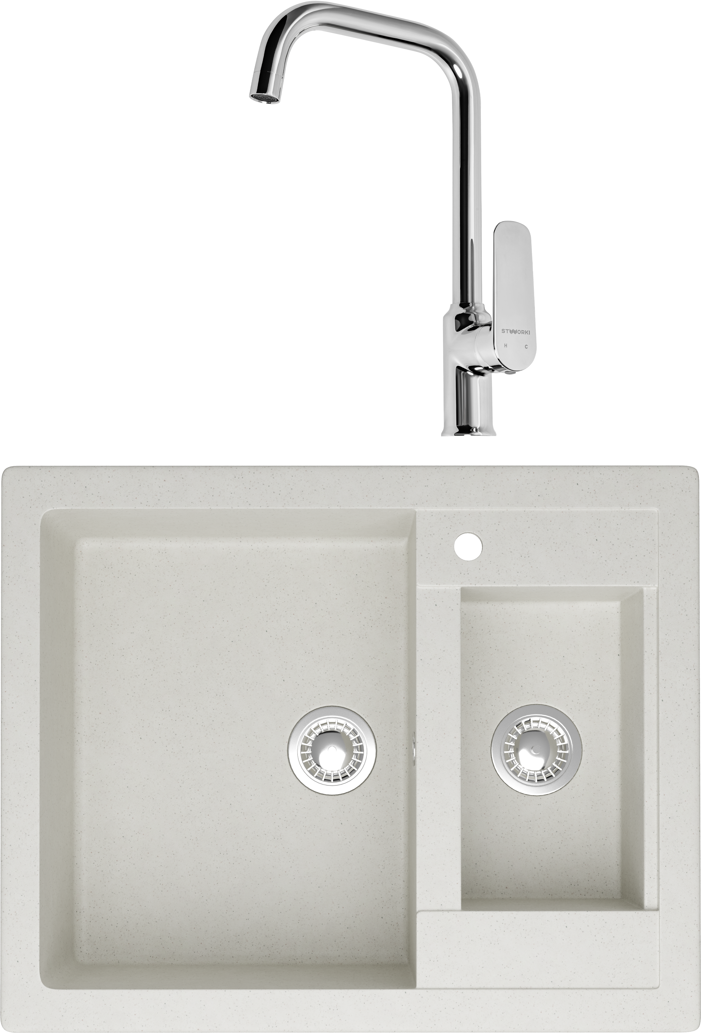 Комплект Мойка Domaci Болонья М-19-001, белая + Смеситель STWORKI WFD04005GA