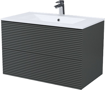 Тумба с раковиной IDDIS Bild 80 подвесная, 2 ящика, темно-серая