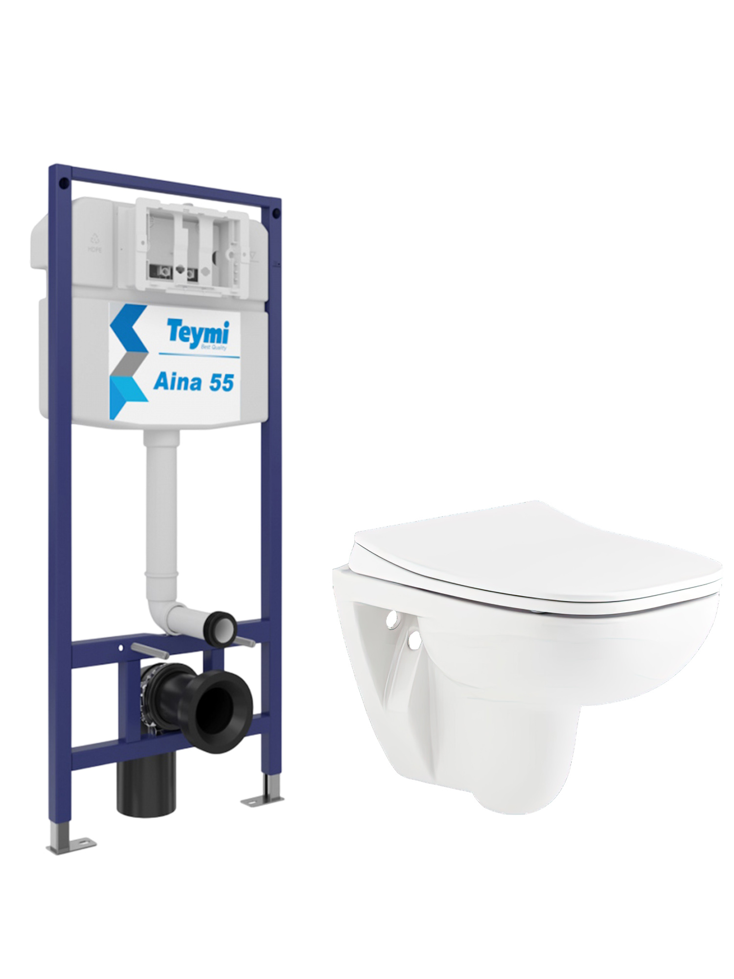 Комплект 3 в 1 Унитаз подвесной Seramiksan Petite A101002H + Сиденье AG50006 + Инсталляция Teymi Aina T70035