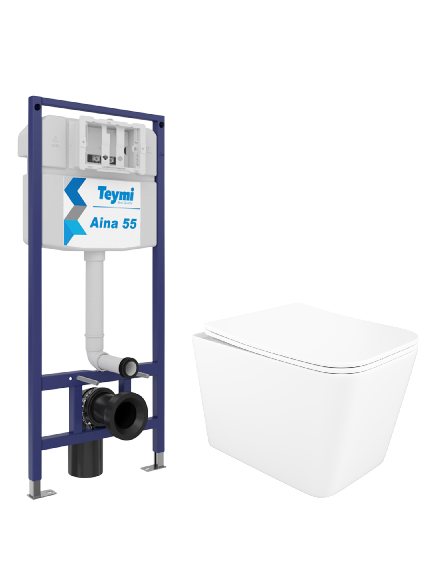 Комплект 4 в 1: Инсталляция Teymi Aina 1220067 + Унитаз подвесной STWORKI Молде S23401WH + Сиденье с микролифтом + Комплект креплений
