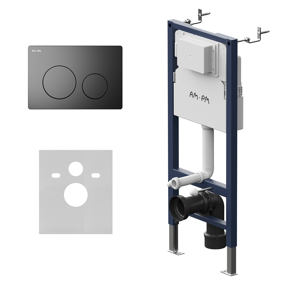 Инсталляция с кнопкой AM.PM PrimeFit I012709.0138 цвет матовый черный, крепление к полу и стене, с регулировкой по высоте, с шумоизоляцией
