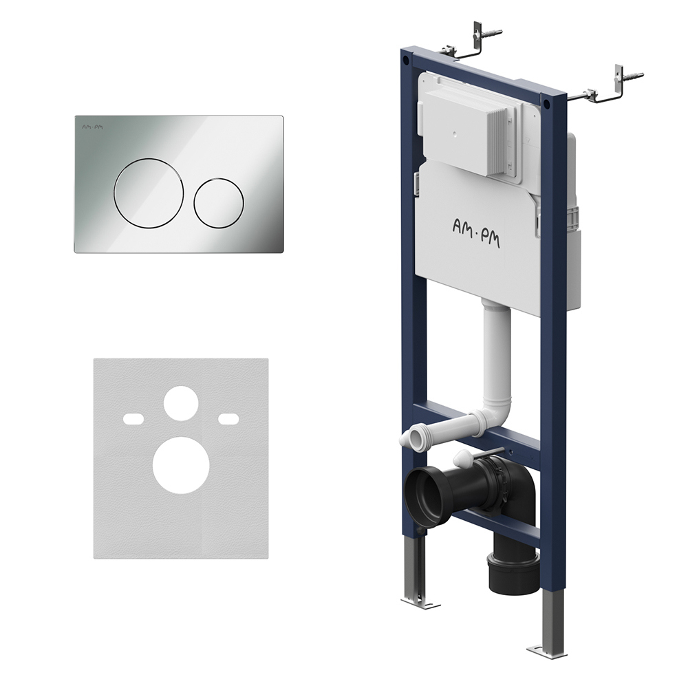 Инсталляция с кнопкой AM.PM PrimeFit I012709.0151 крепление к полу и стене, с регулировкой по высоте, с шумоизоляцией