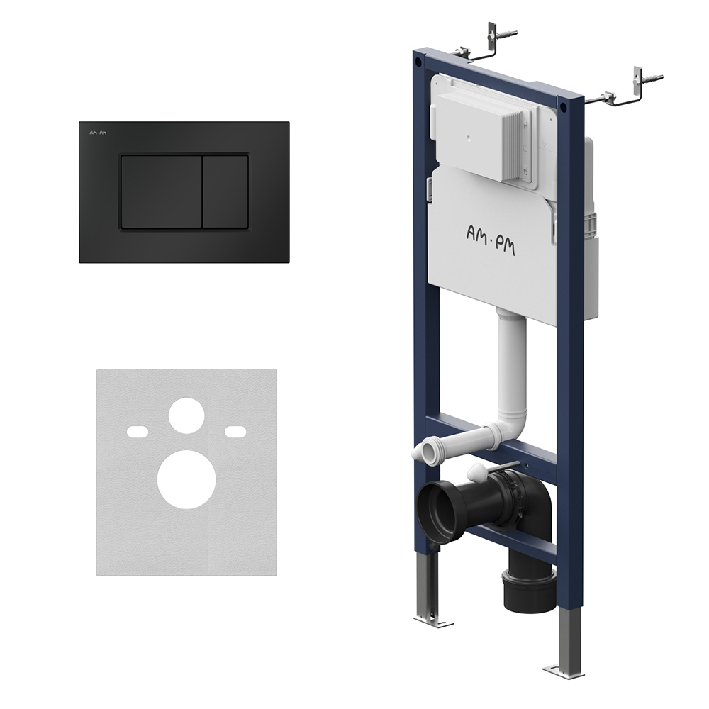 Инсталляция с кнопкой AM.PM PrimeFit S I012709.0238 цвет матовый черный, крепление к полу и стене, с регулировкой по высоте, с шумоизоляцией
