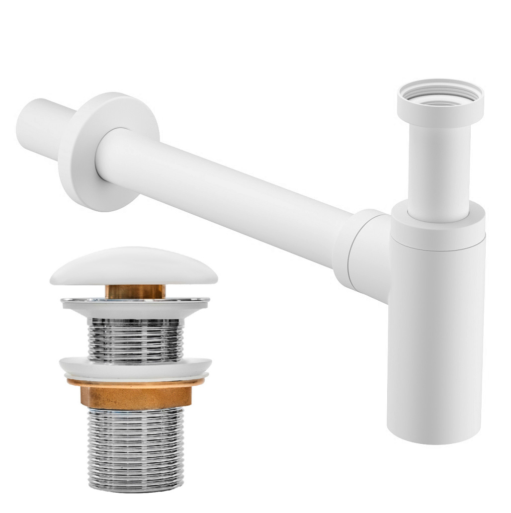 Комплект Донный клапан IDDIS Optima Home OPHWM00i88 матовый белый + Сифон OPTWT00i84 бутылочный, матовый белый