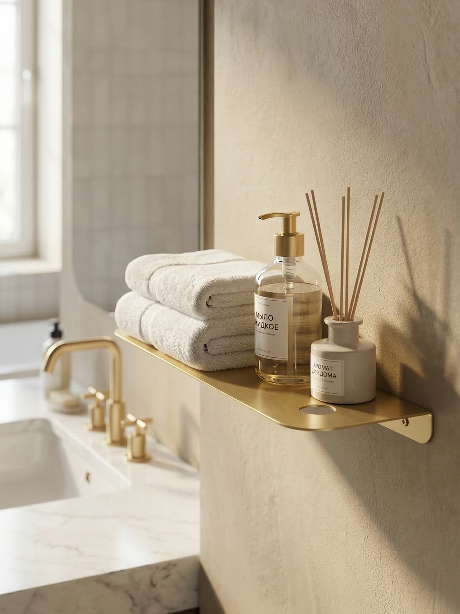 Полка под зеркало STWORKI Стокгольм S36378GM 45 см, матовое золото