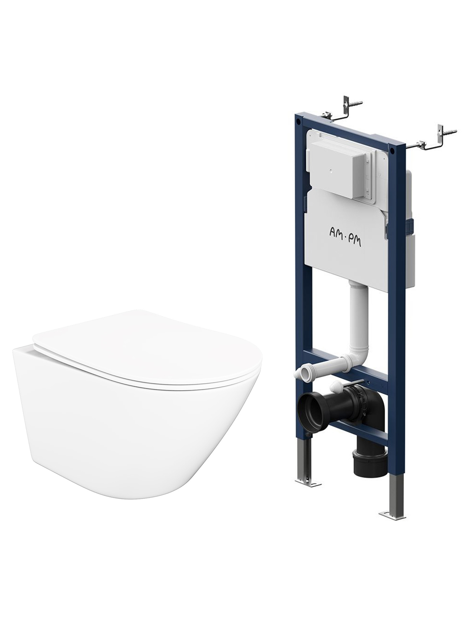 Комплект 3 в 1: Инсталляция AM.PM PrimeFit I012709 + Унитаз подвесной STWORKI Левангер S07401WH безободковый, с микролифтом + Комплект шумоизоляции