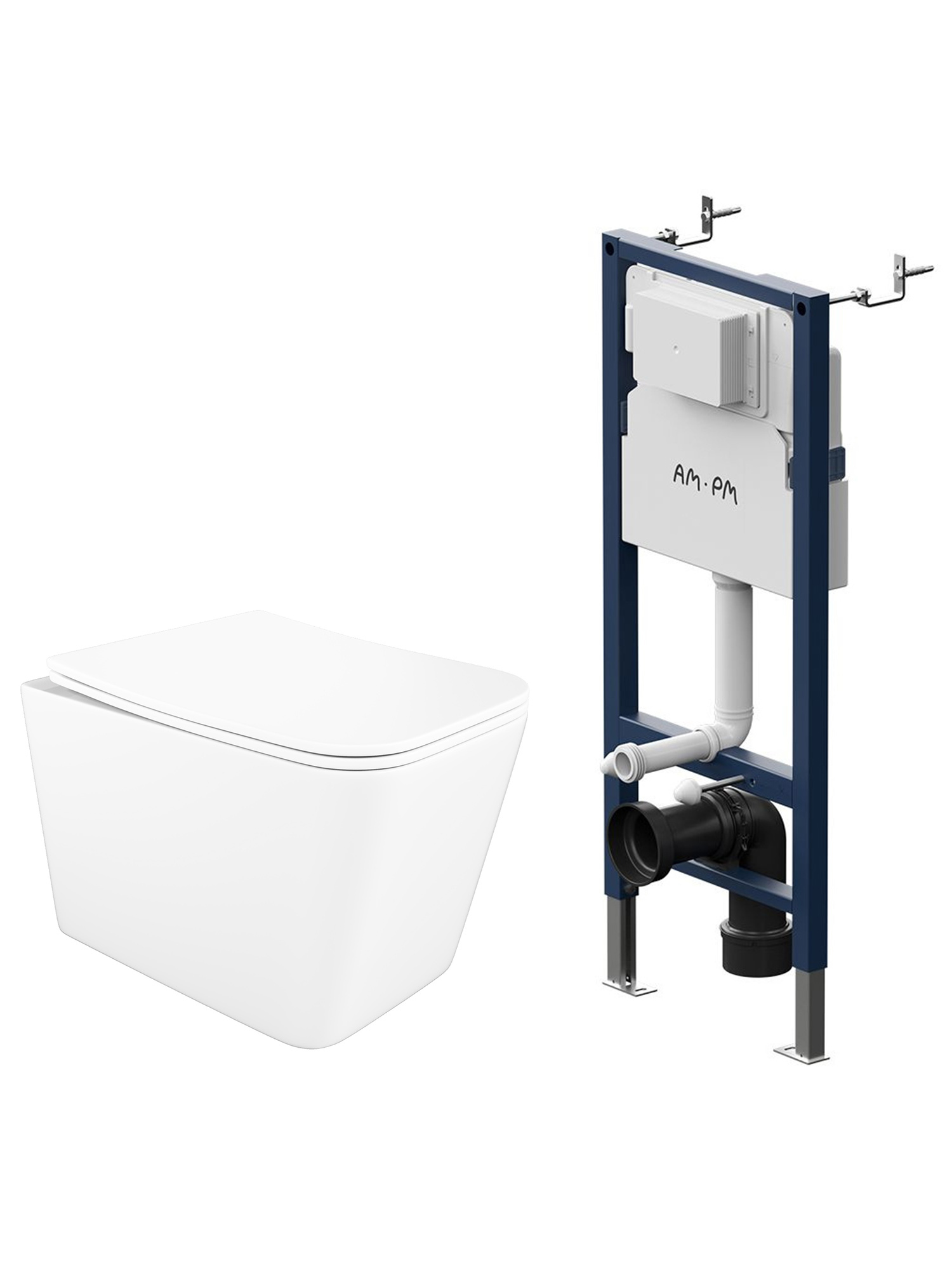 Комплект 4 в 1: Инсталляция AM.PM PrimeFit I012709 + Унитаз подвесной STWORKI Молде S23401WH безободковый + Сиденье с микролифтом + Комплект шумоизоляции