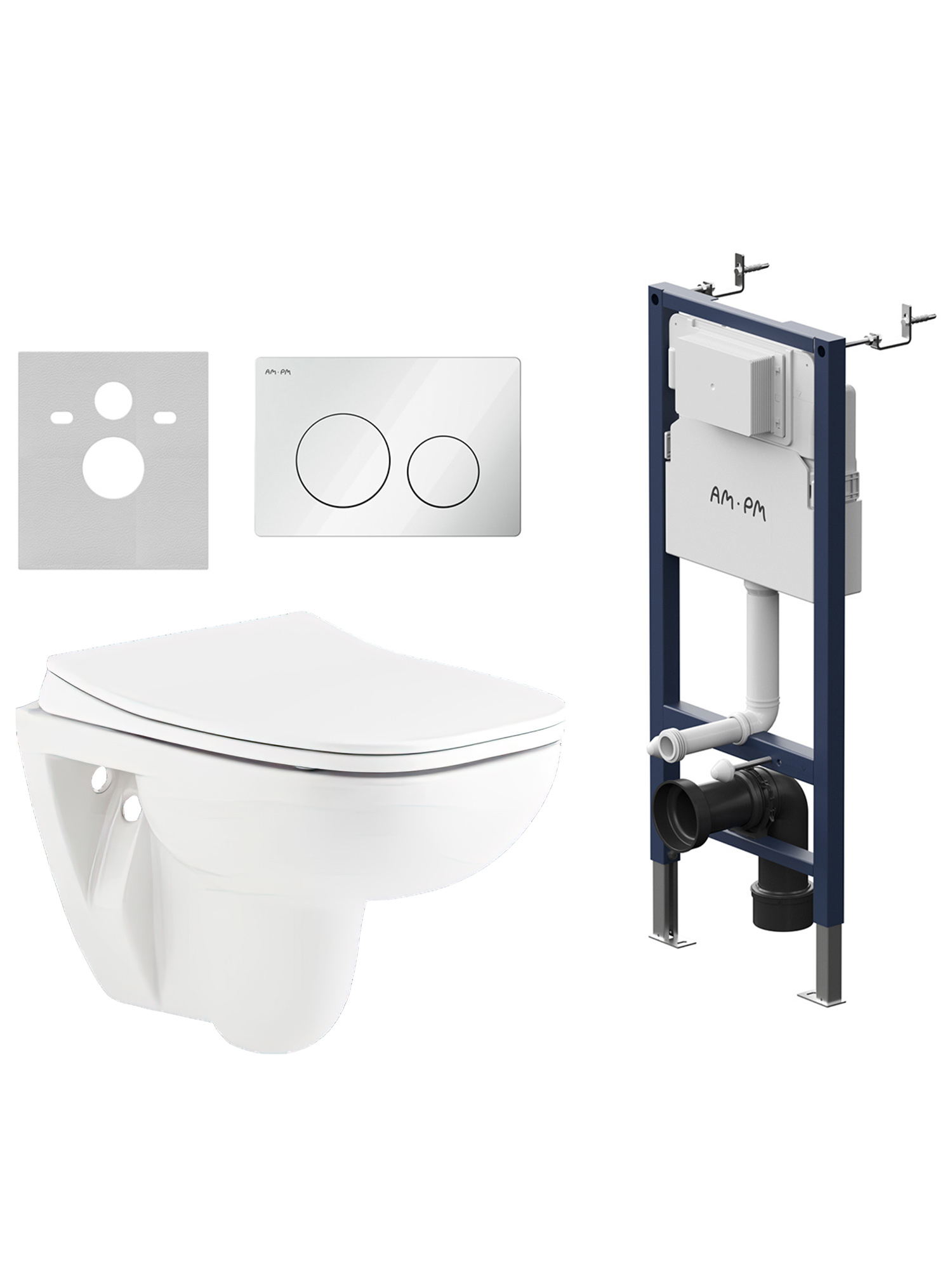 Комплект 3 в 1 Унитаз подвесной Seramiksan Petite A101002H + Сиденье AG50006 + Инсталляция с кнопкой AM.PM PrimeFit I012709.0101