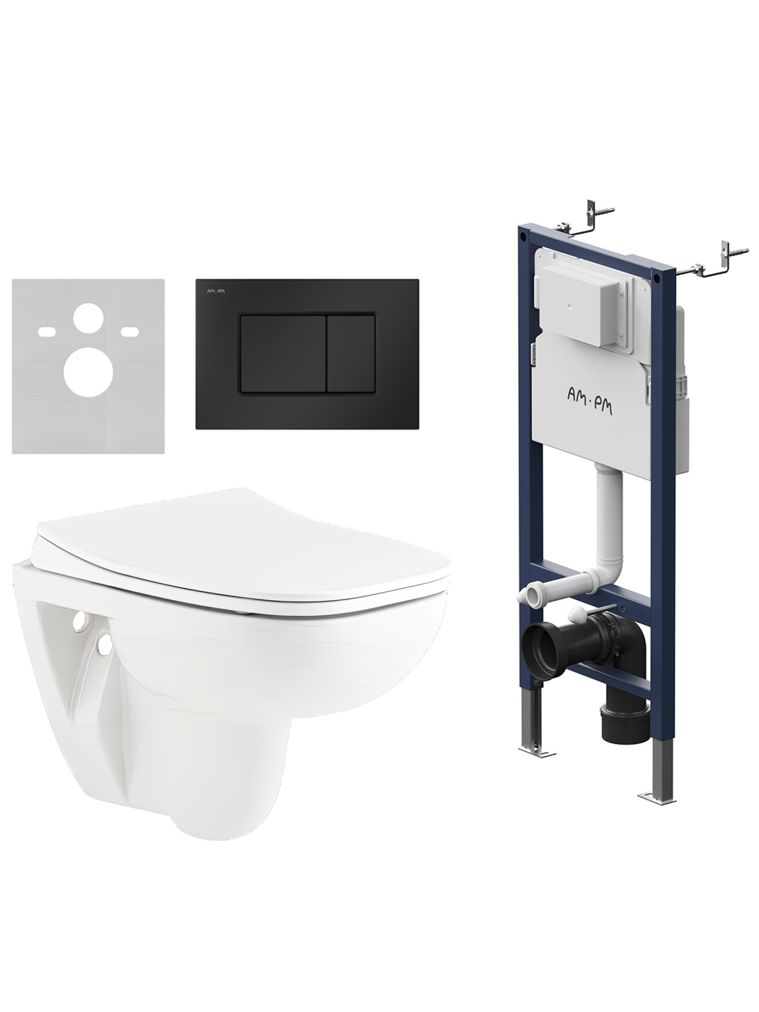 Комплект 3 в 1 Унитаз подвесной Seramiksan Petite A101002H + Сиденье AG50006 + Инсталляция с кнопкой AM.PM PrimeFit S I012709.0238