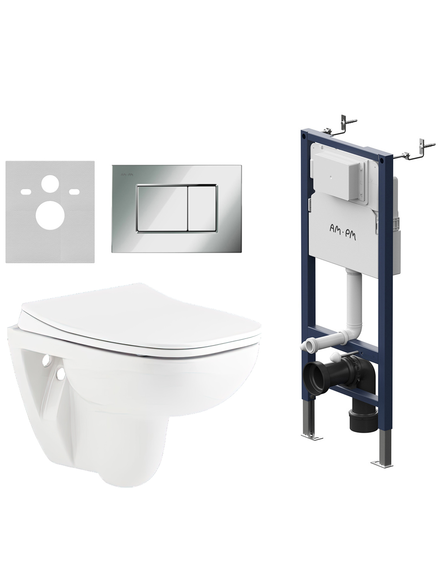 Комплект 3 в 1 Унитаз подвесной Seramiksan Petite A101002H + Сиденье AG50006 + Инсталляция с кнопкой AM.PM PrimeFit S I012709.0251