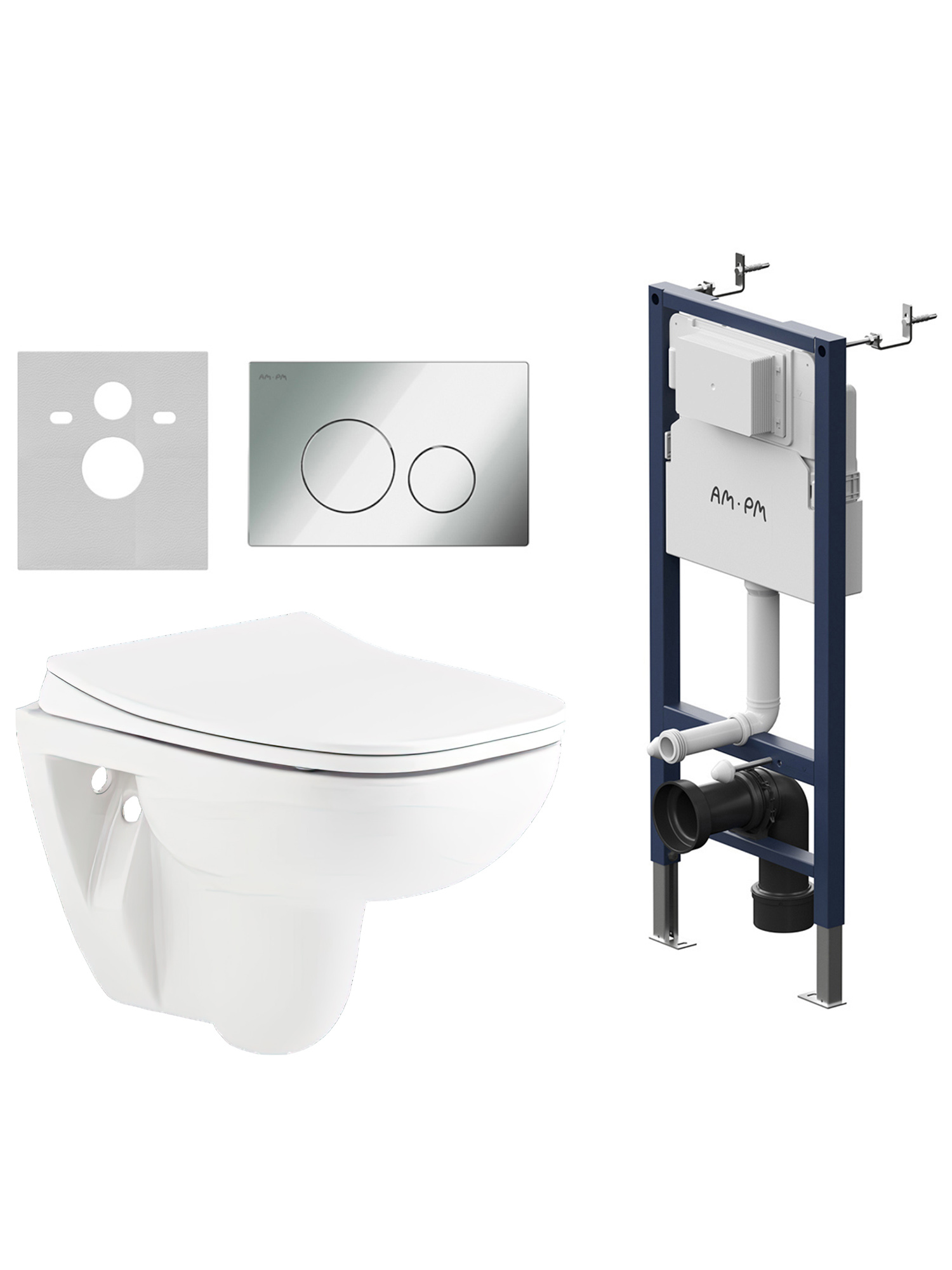 Комплект 3 в 1 Унитаз подвесной Seramiksan Petite A101002H + Сиденье AG50006 + Инсталляция с кнопкой AM.PM PrimeFit I012709.0151