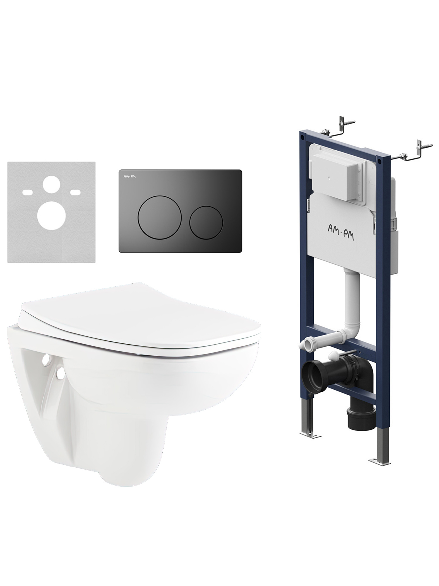 Комплект 3 в 1 Унитаз подвесной Seramiksan Petite A101002H + Сиденье AG50006 + Инсталляция с кнопкой AM.PM PrimeFit I012709.0138