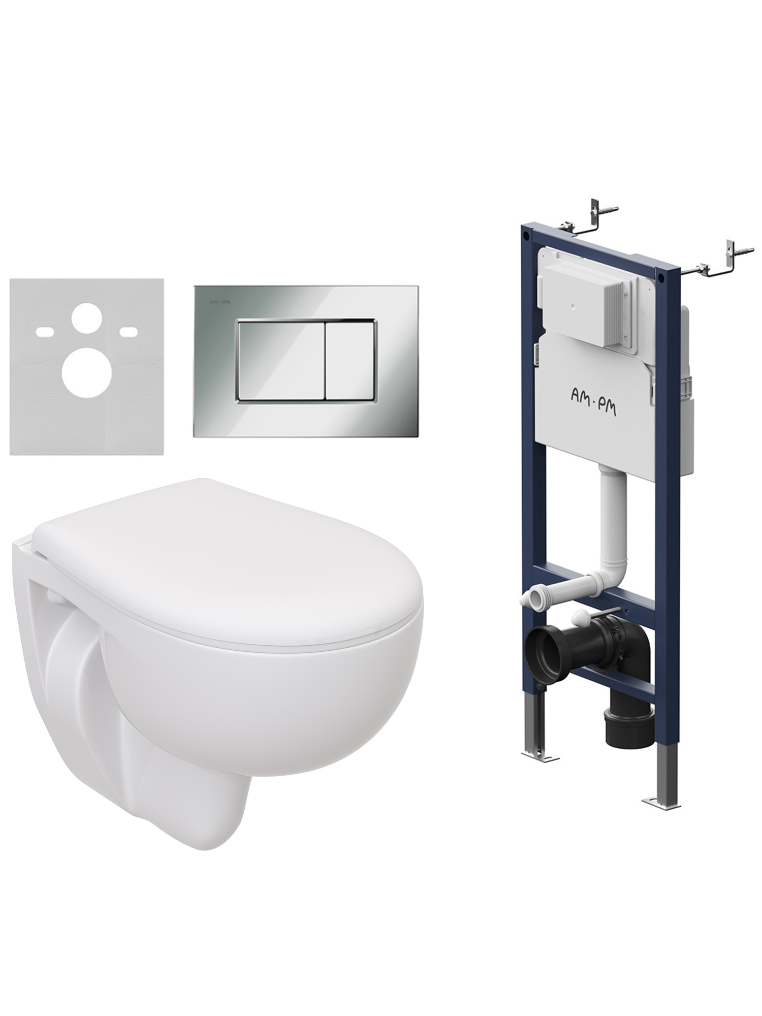 Комплект 3 в 1 Унитаз подвесной Seramiksan Natura A051041H + Сиденье AG50002 + Инсталляция с кнопкой AM.PM PrimeFit S I012709.0251