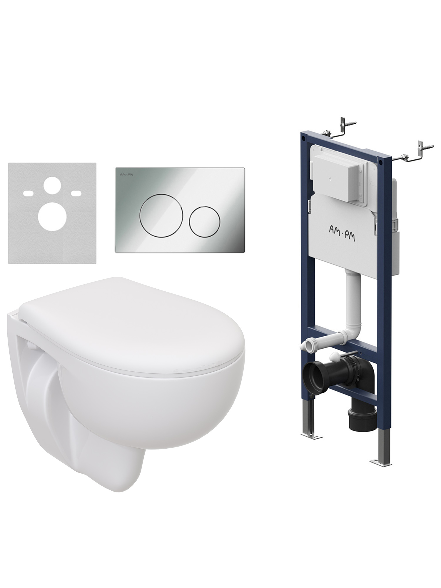 Комплект 3 в 1 Унитаз подвесной Seramiksan Natura A051041H + Сиденье AG50002 + Инсталляция с кнопкой AM.PM PrimeFit I012709.0151