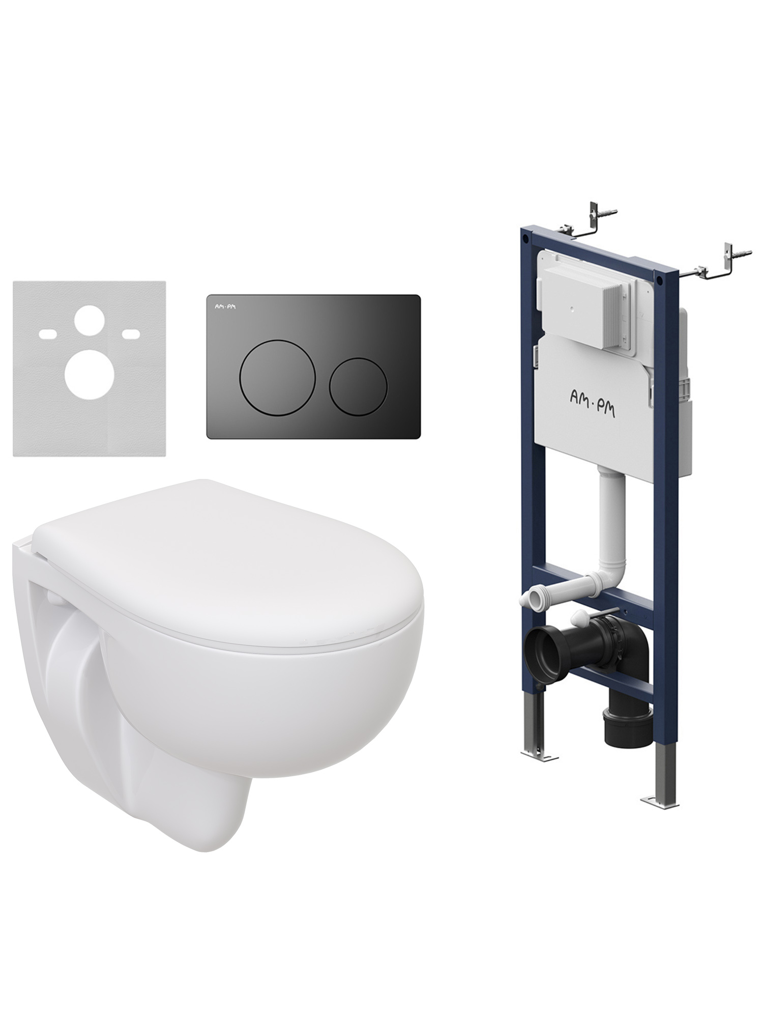 Комплект 3 в 1 Унитаз подвесной Seramiksan Natura A051041H + Сиденье AG50002 + Инсталляция с кнопкой AM.PM PrimeFit I012709.0138