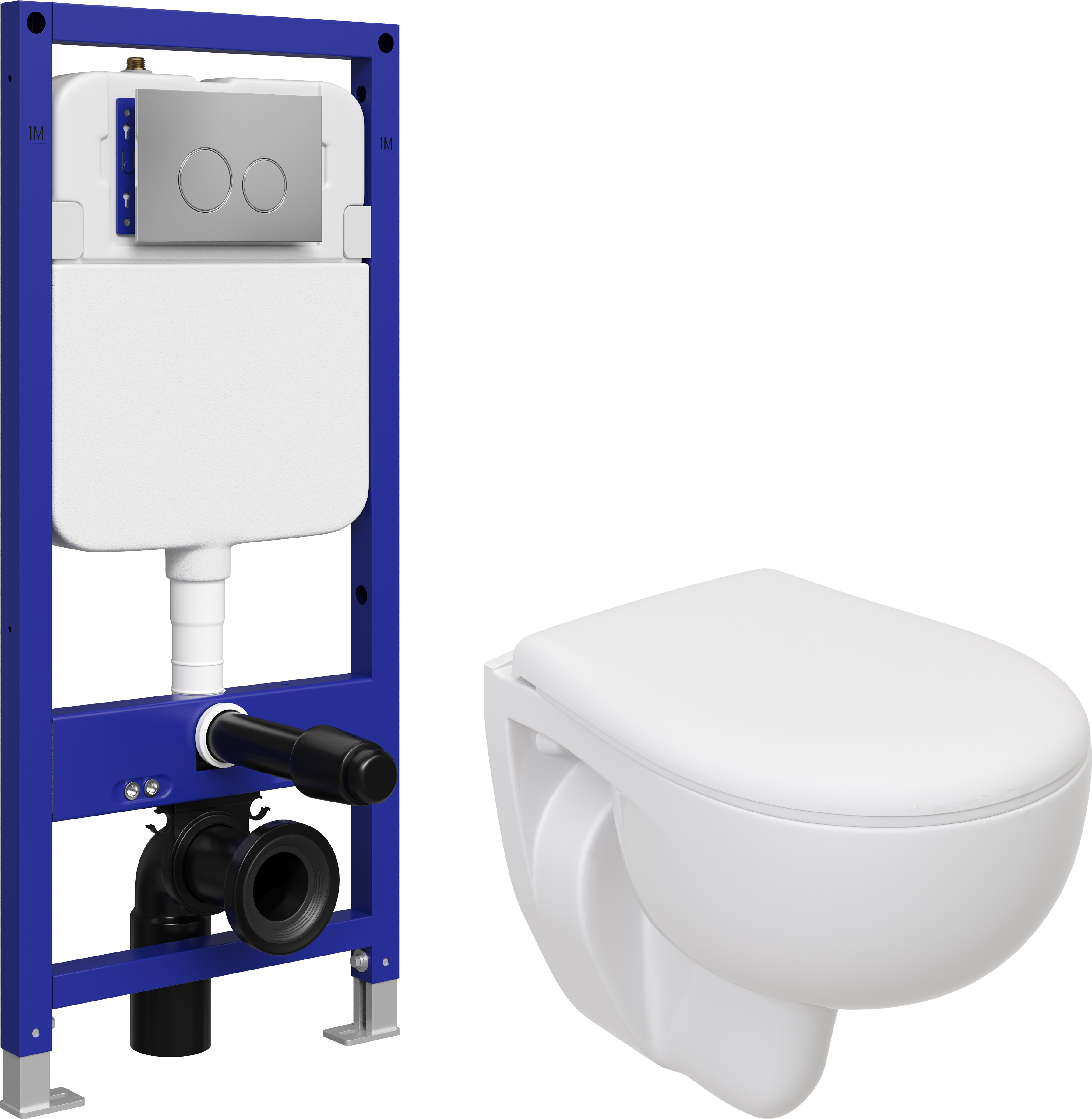 Комплект 5 в 1 Унитаз подвесной Seramiksan Natura A051041H + Сиденье AG50002 + Инсталляция с кнопкой STWORKI Хельсинки S33500CR цвет хром + Шумоизоляция