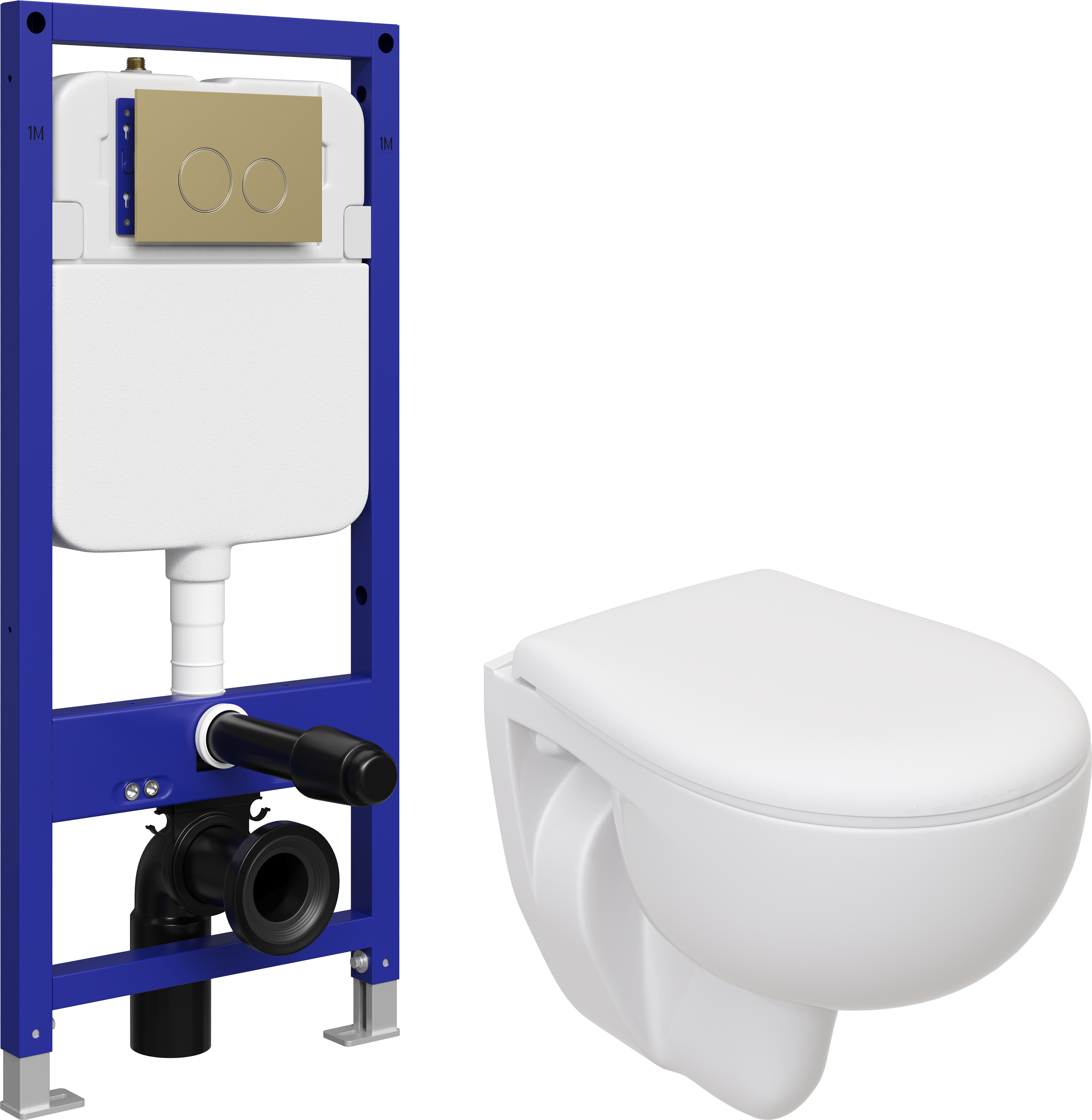 Комплект 5 в 1 Унитаз подвесной Seramiksan Natura A051041H + Сиденье AG50002 + Инсталляция с кнопкой STWORKI Хельсинки S33500GM цвет матовое золото, матовое золото + Шумоизоляция