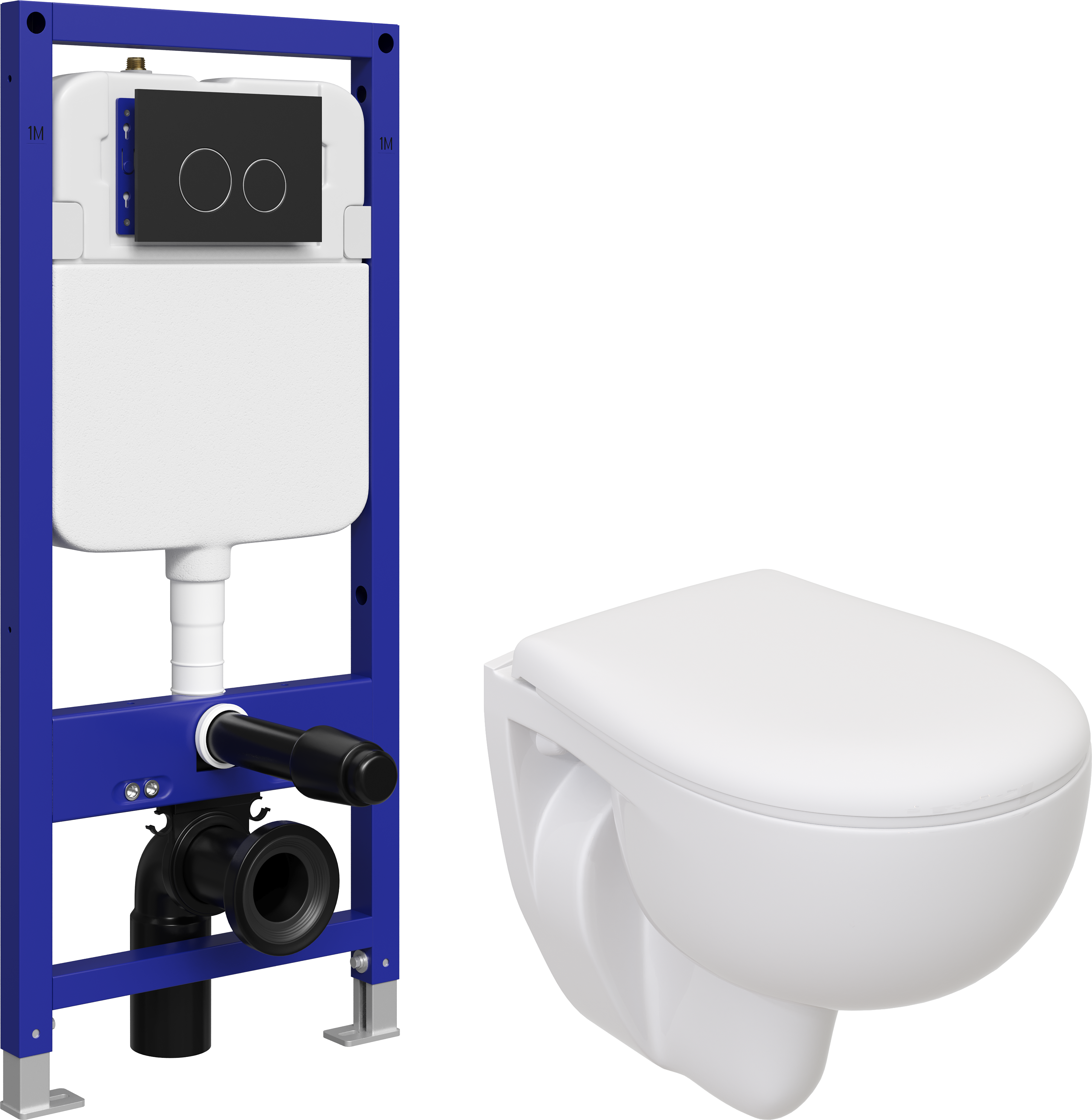 Комплект 5 в 1 Унитаз подвесной Seramiksan Natura A051041H + Сиденье AG50002 + Инсталляция с кнопкой STWORKI Хельсинки S33500BK цвет матовый черный + Шумоизоляция