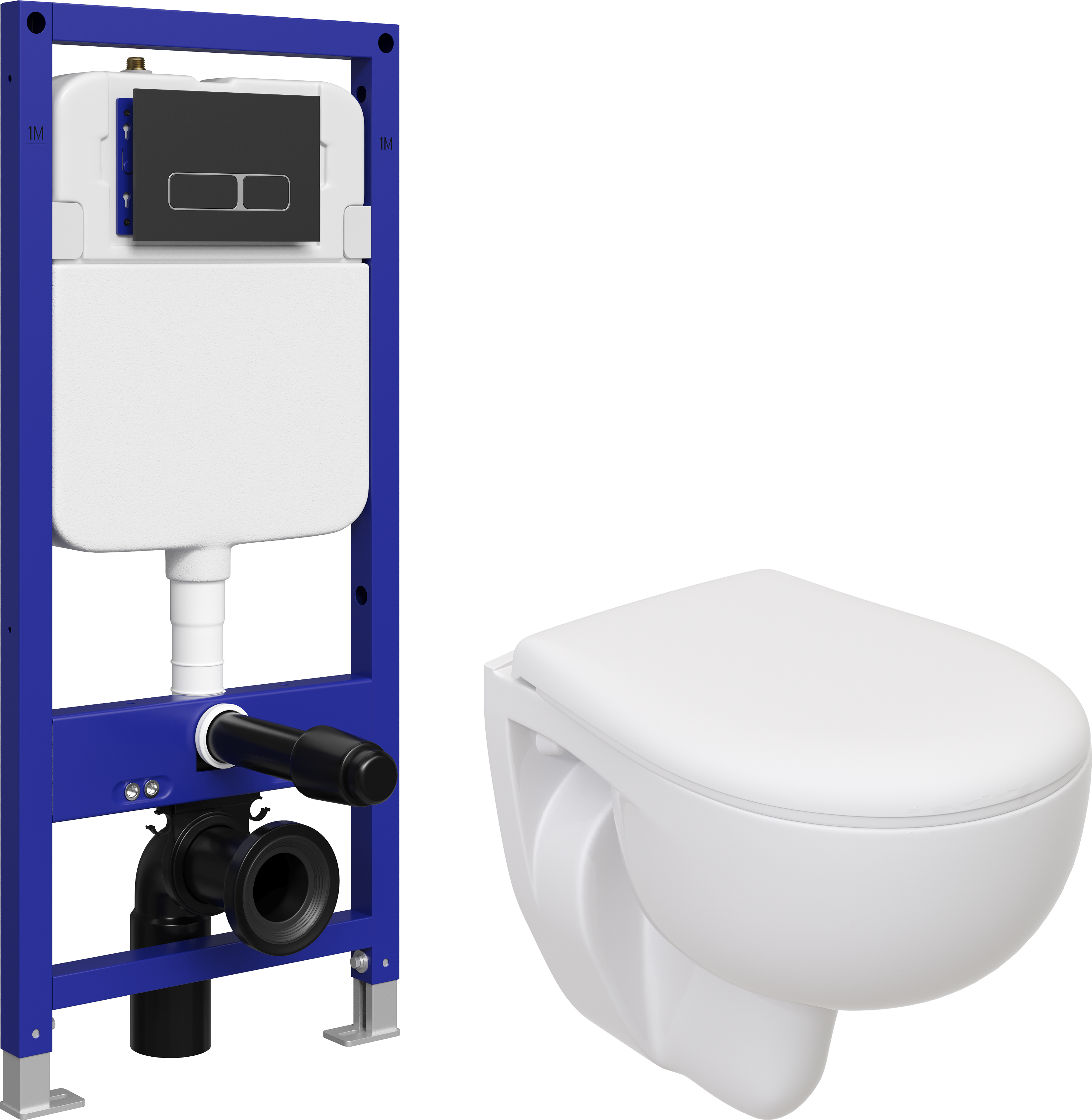 Комплект 5 в 1 Унитаз подвесной Seramiksan Natura A051041H + Сиденье AG50002 + Инсталляция с кнопкой STWORKI Кронборг S28500BK цвет матовый черный + Шумоизоляция