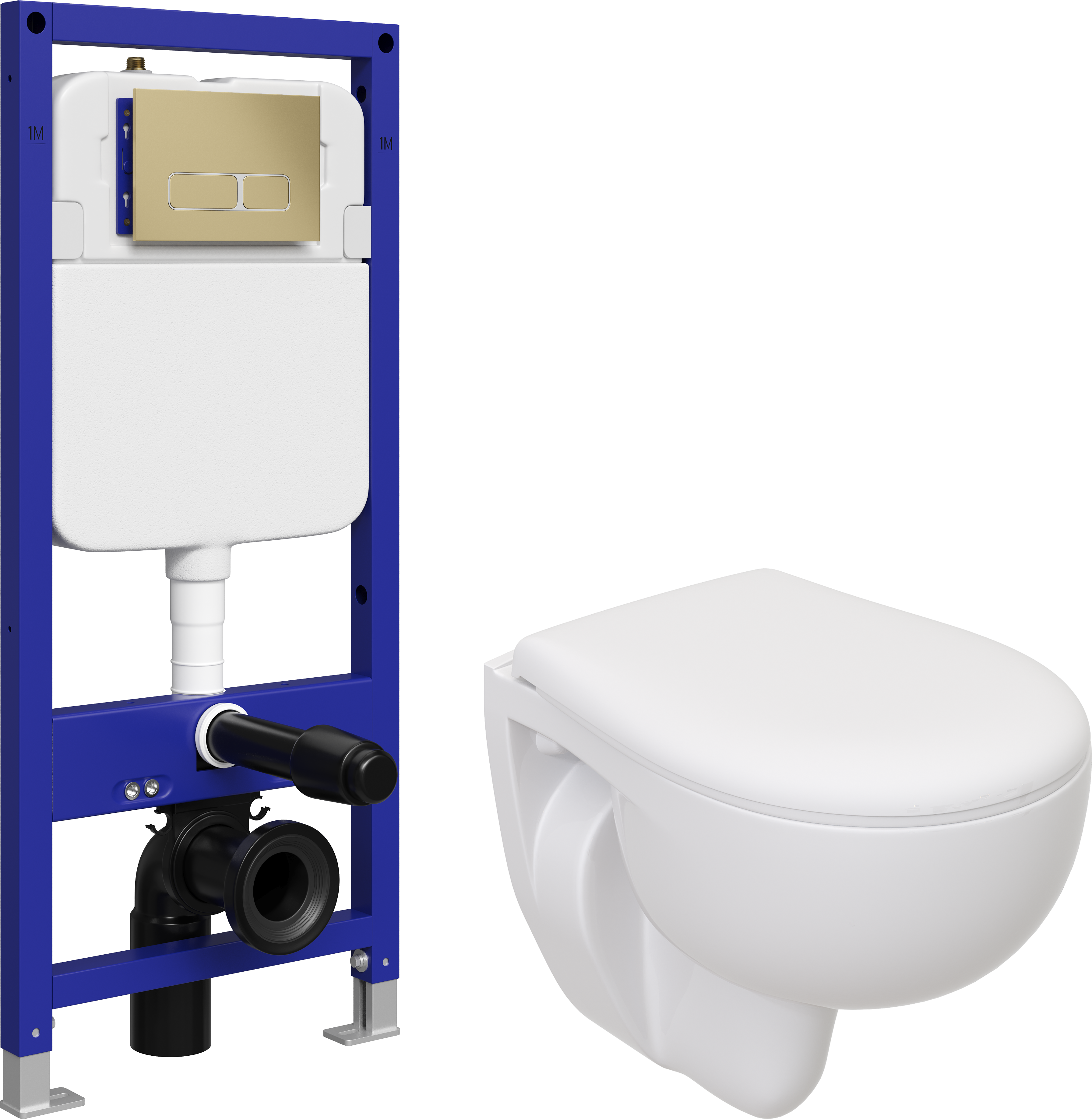 Комплект 5 в 1 Унитаз подвесной Seramiksan Natura A051041H + Сиденье AG50002 + Инсталляция с кнопкой STWORKI Кронборг S28500GM цвет матовый золотой + Шумоизоляция