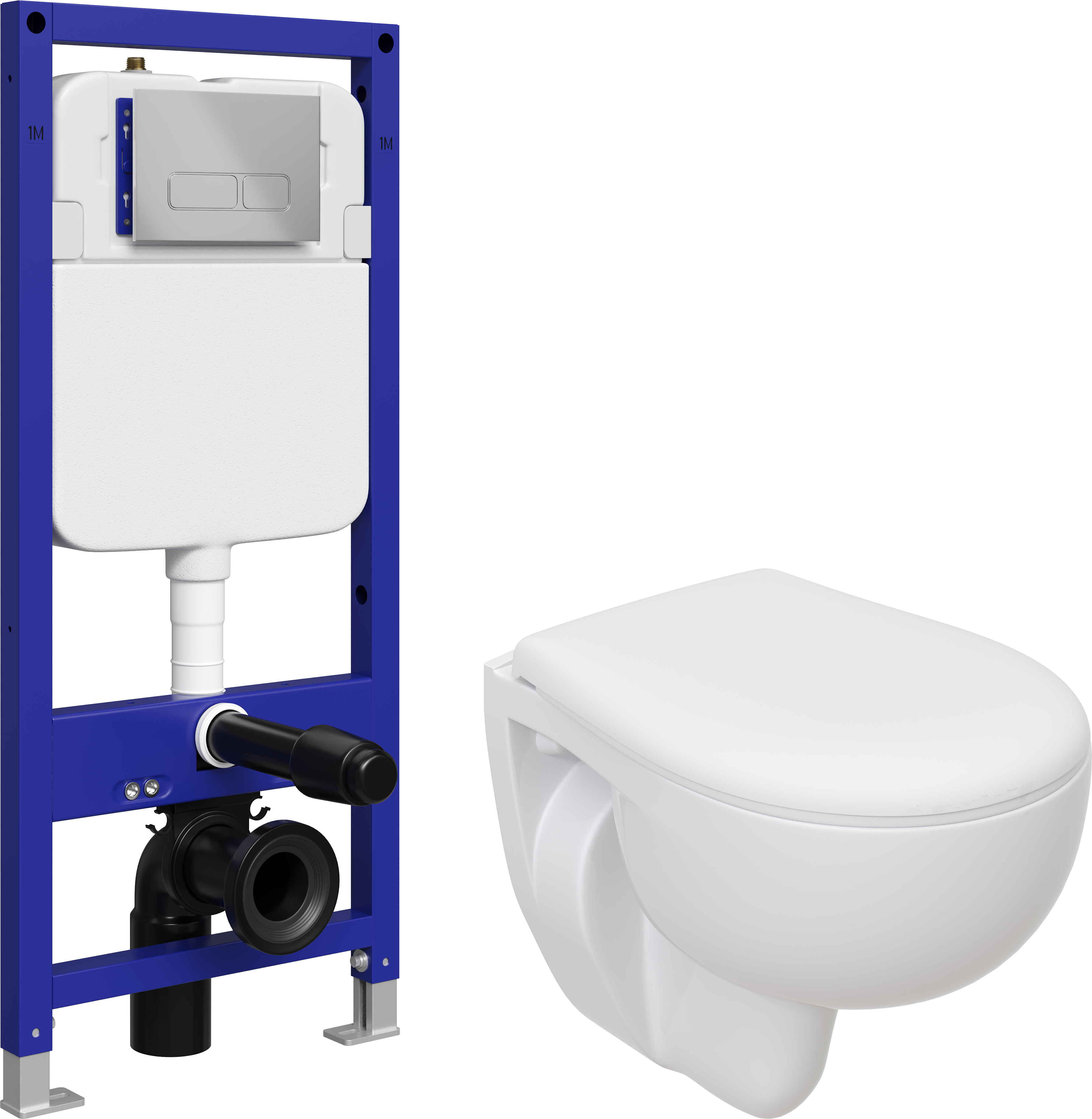 Комплект 5 в 1 Унитаз подвесной Seramiksan Natura A051041H + Сиденье AG50002 + Инсталляция с кнопкой STWORKI Кронборг S28500CR цвет хром + Шумоизоляция