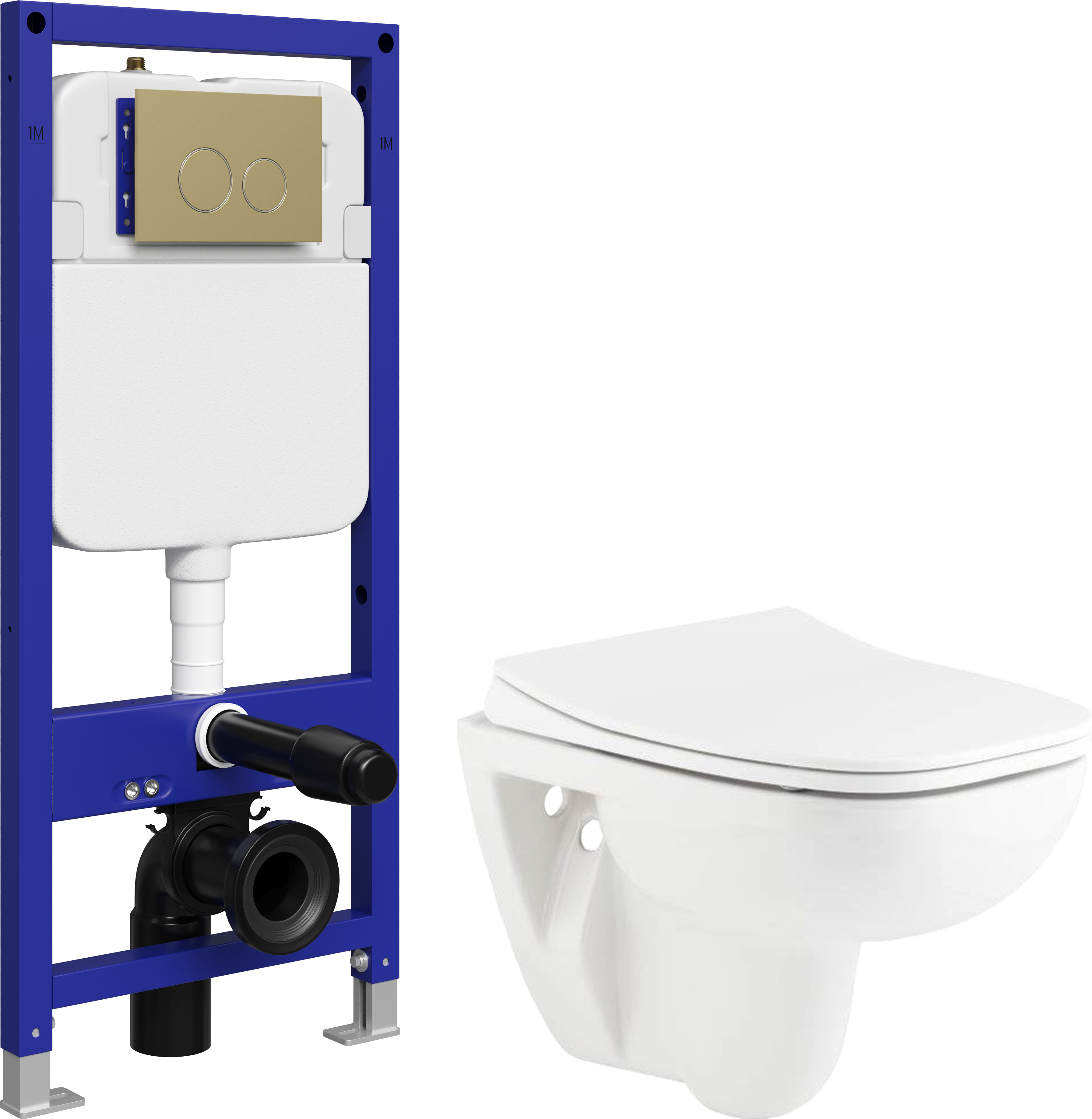 Комплект 5 в 1 Унитаз подвесной Seramiksan Petite A101002H + Сиденье AG50006, с микролифтом + Инсталляция с кнопкой STWORKI Хельсинки S33500GM цвет матовое золото + Шумоизоляция