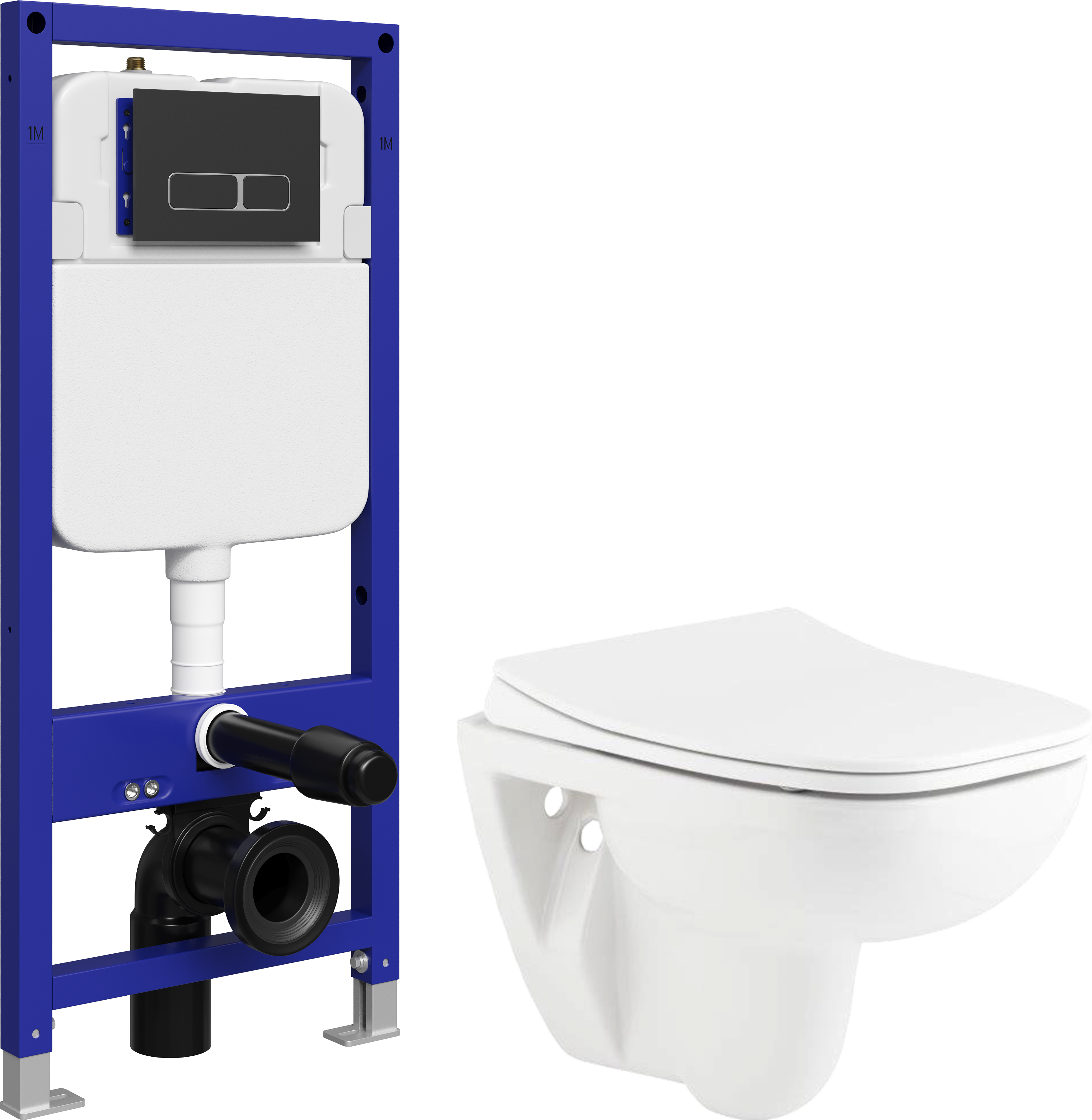 Комплект 5 в 1 Унитаз подвесной Seramiksan Petite A101002H + Сиденье AG50006, с микролифтом + Инсталляция с кнопкой STWORKI Кронборг S28500BK цвет матовый черный + Шумоизоляция