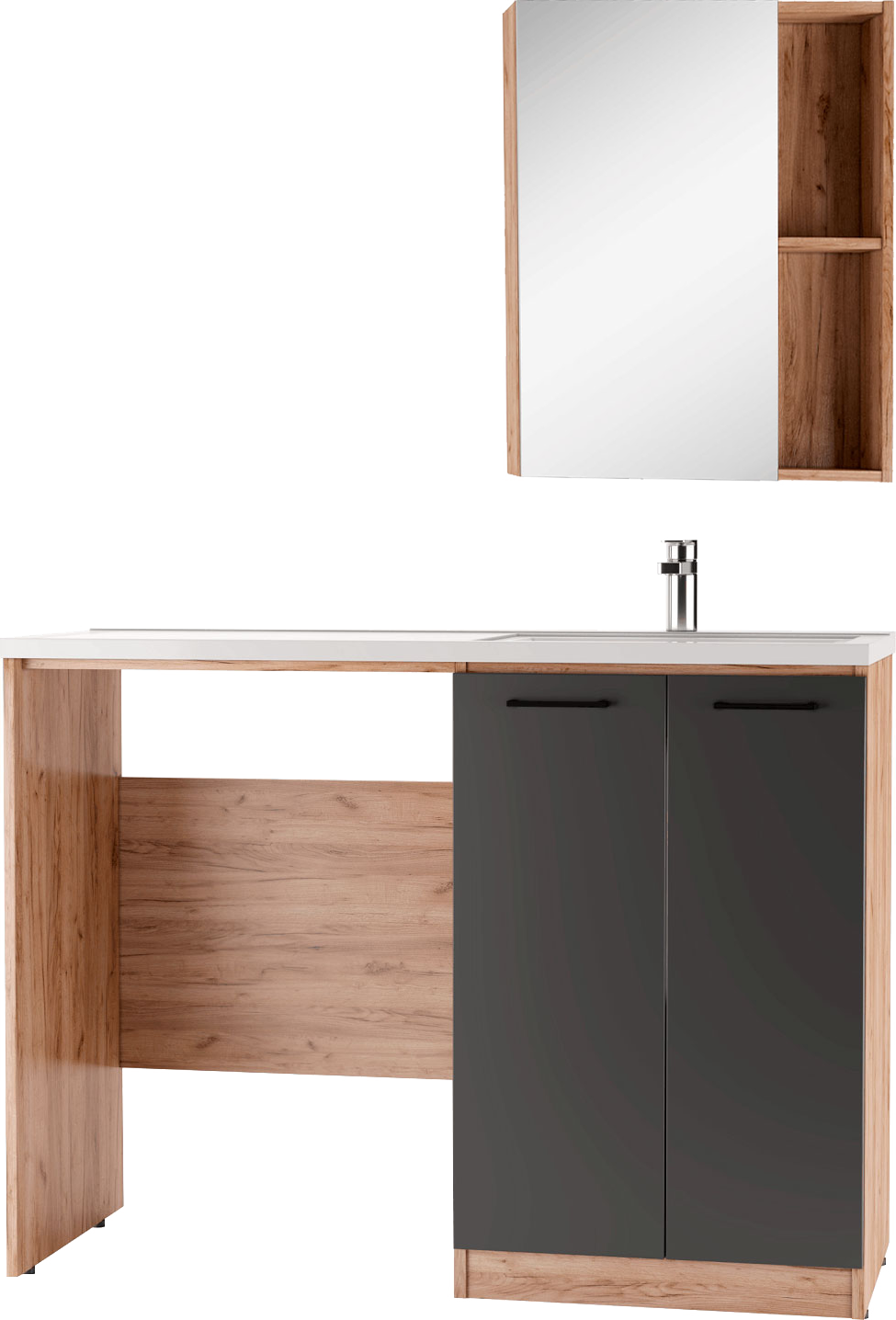 Мебель для ванной комнаты Домино Craft 120 R с бельевой корзиной, дуб вотан, графит