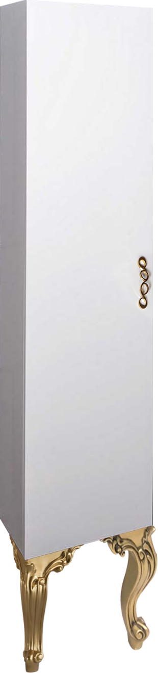 Шкаф-пенал для ванной Armadi Art NeoArt белый с ручкой Wave золото, с ножками