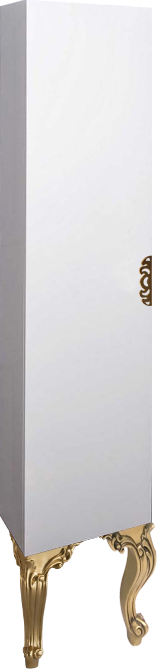 Шкаф-пенал для ванной Armadi Art NeoArt белый с ручкой Ajur золото, с ножками
