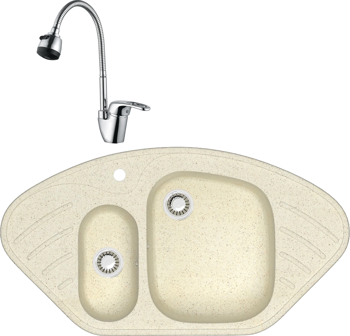 Комплект Мойка Domaci Болонья М-23-003, бежевая + Смеситель Ливорно WFD04163B