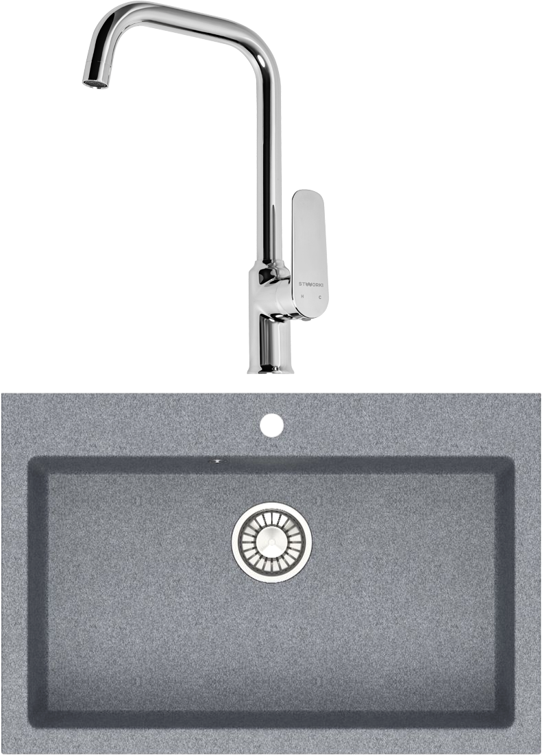 Комплект Мойка Domaci Болонья М-39-005, серая + Смеситель STWORKI WFD04005GA