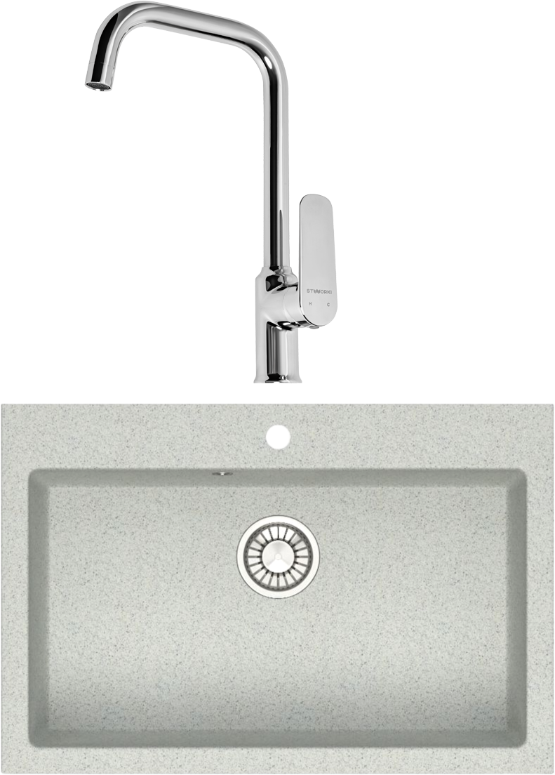 Комплект Мойка Domaci Болонья М-39-006, светло-серая + Смеситель STWORKI WFD04005GA