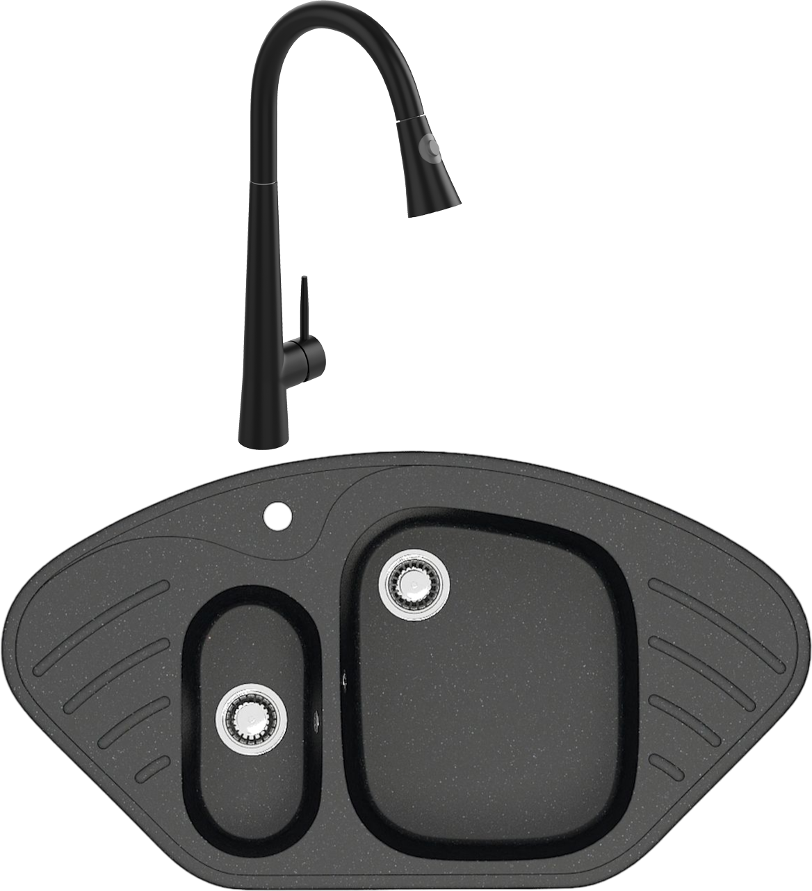 Комплект Мойка Domaci Болонья М-23-002, черная + Смеситель Ливорно WFD04098, черный