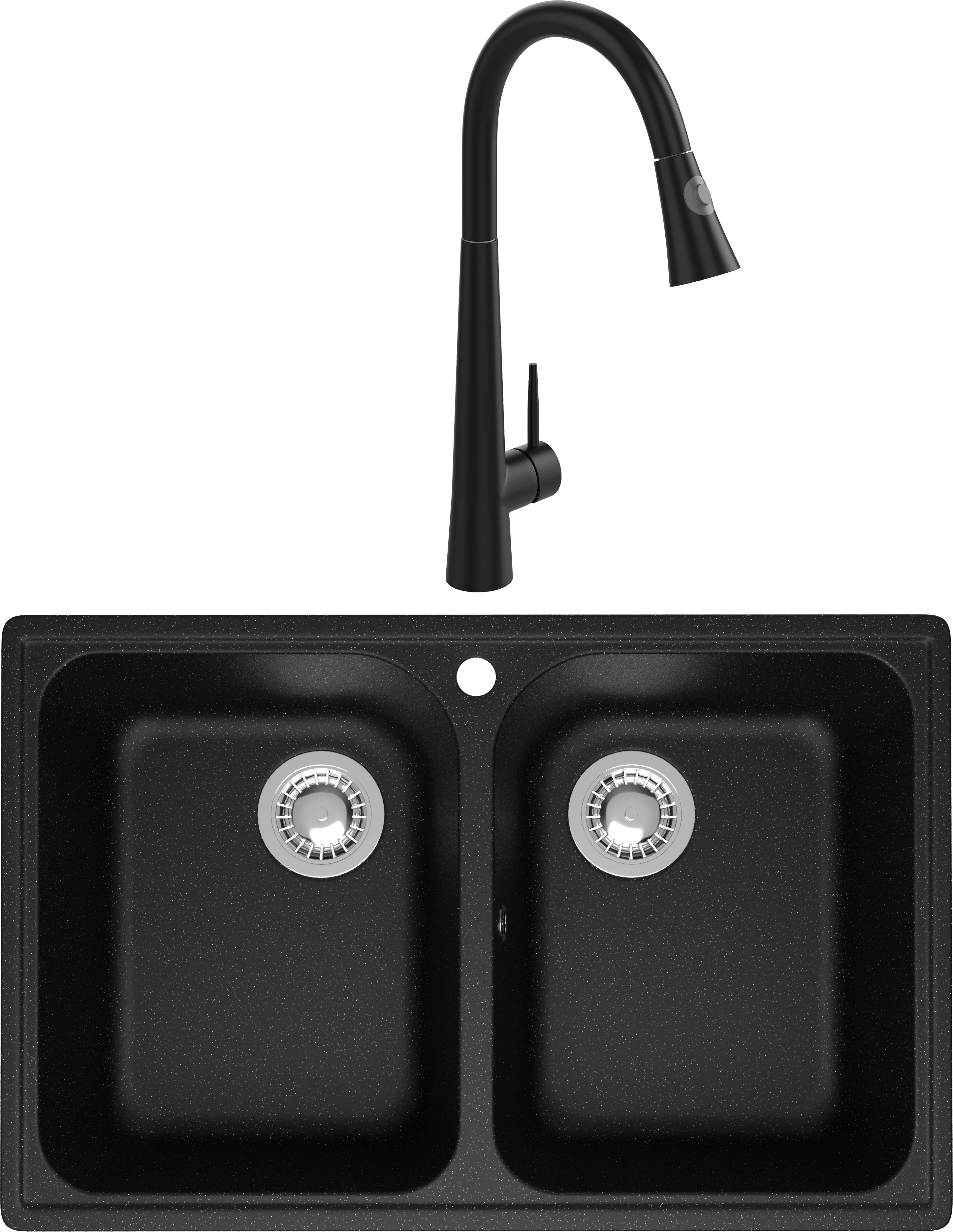 Комплект Мойка Domaci Болонья М-260-002, черная + Смеситель Ливорно WFD04098, черный