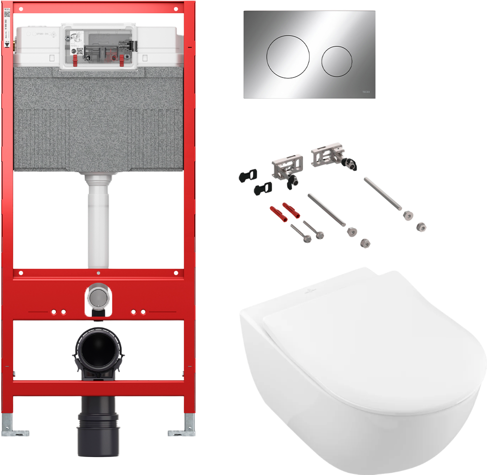 Комплект 4 в 1 Унитаз подвесной Villeroy & Boch Subway 2.0 5614R201 + Инсталляция TECE Profil TECEprofil Uni 2.0 9300302 + Кнопка Now 9 240 401 цвет глянцевый хром + Крепления TECEprofil 9380014