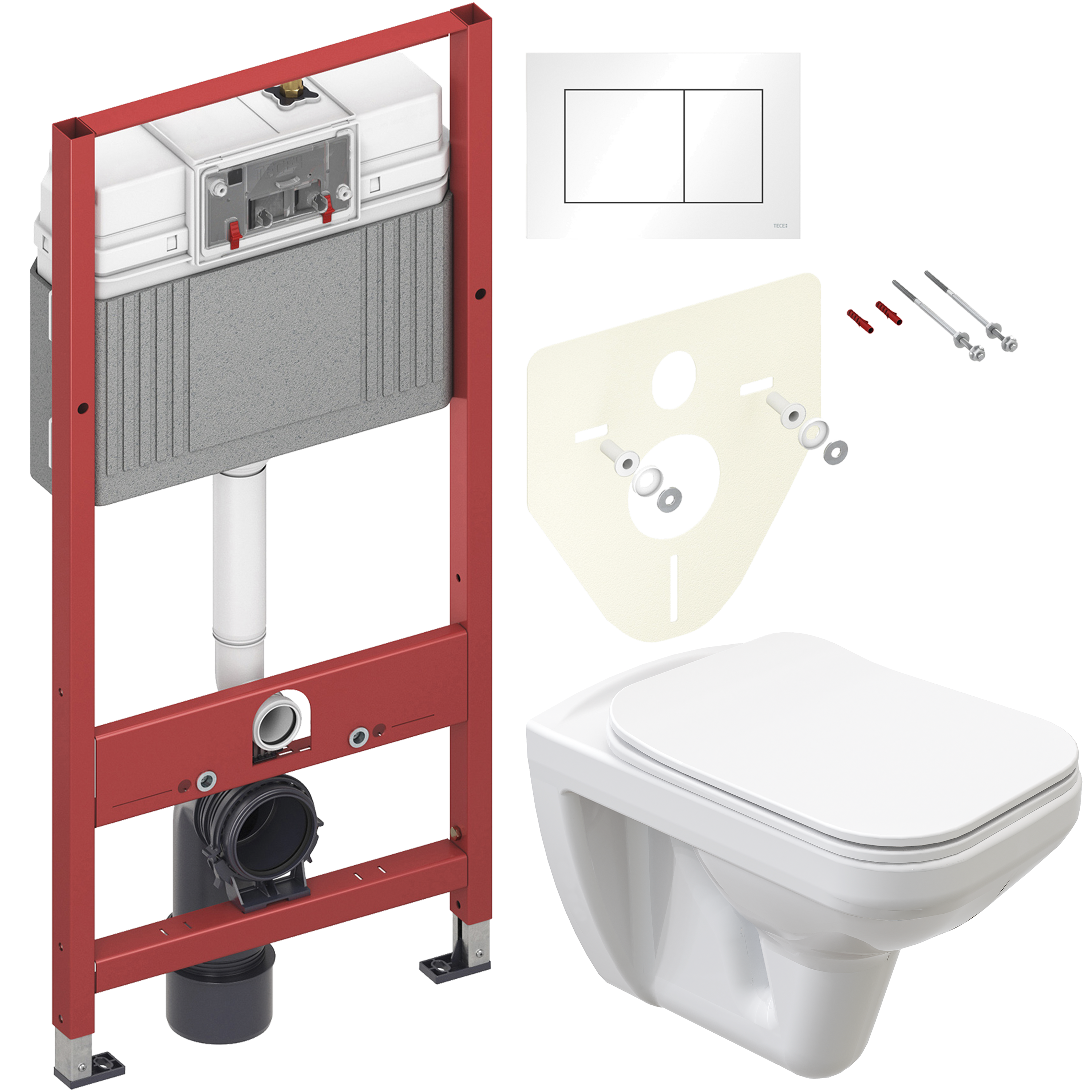 Комплект 5 в 1: Инсталляция TECE Base 9400413 + Унитаз подвесной STWORKI Дублин SETK3504 + Сиденье с микролифтом + Кнопка белая + Комплект шумоизоляции, креплений