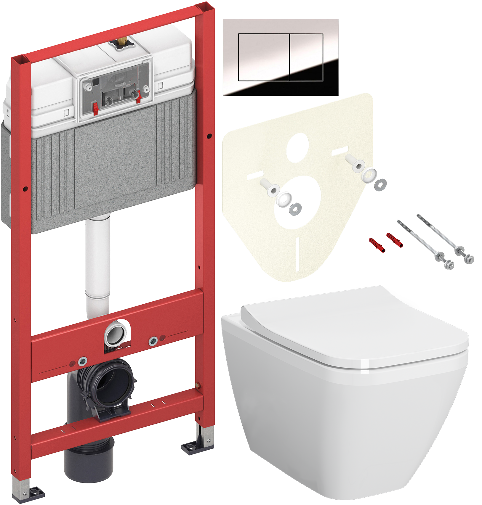 Комплект 3 в 1 Унитаз подвесной VitrA Integra Square 7082B003-0075 + Сиденье Integra Square 191-003-009, с микролифтом + Инсталляция с кнопкой TECE Now 9400412 цвет хром